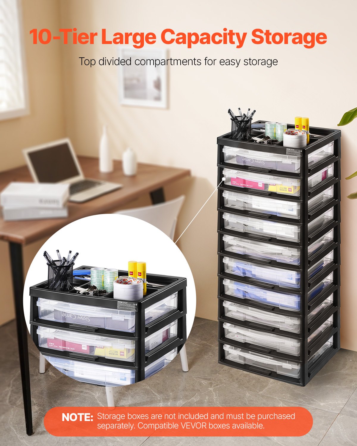 10-Tier PP Plastic Storage Organizer with Black Frame - Multifunctional Scrapbook Storage for Office, Art, and Craft Essentials, 100 lbs Capacity