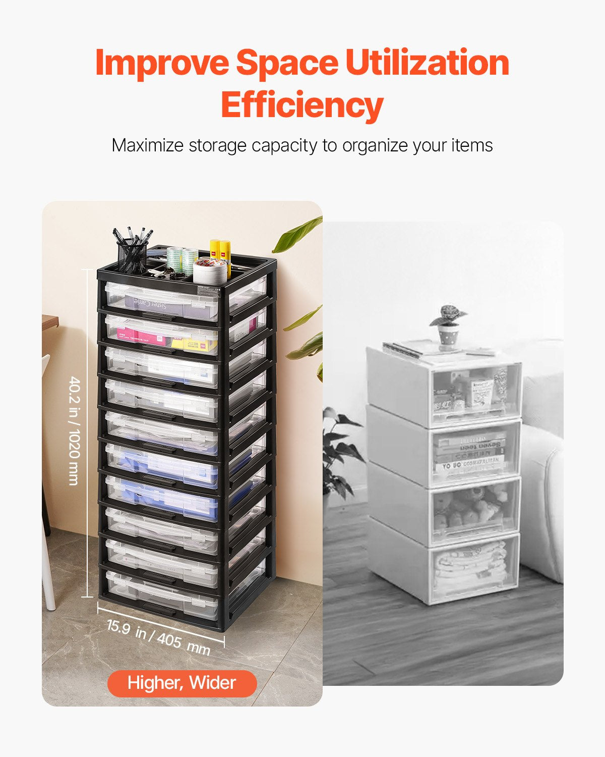 10-Tier PP Plastic Storage Organizer with Black Frame - Multifunctional Scrapbook Storage for Office, Art, and Craft Essentials, 100 lbs Capacity
