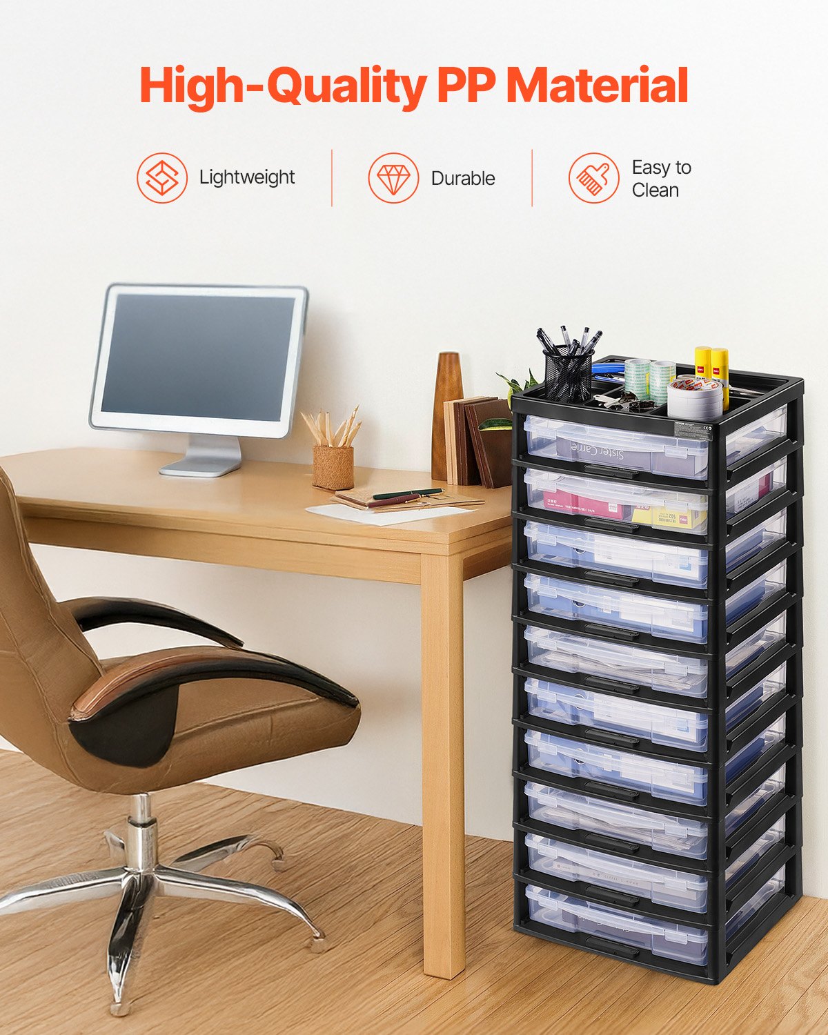 10-Tier PP Plastic Storage Organizer with Black Frame - Multifunctional Scrapbook Storage for Office, Art, and Craft Essentials, 100 lbs Capacity