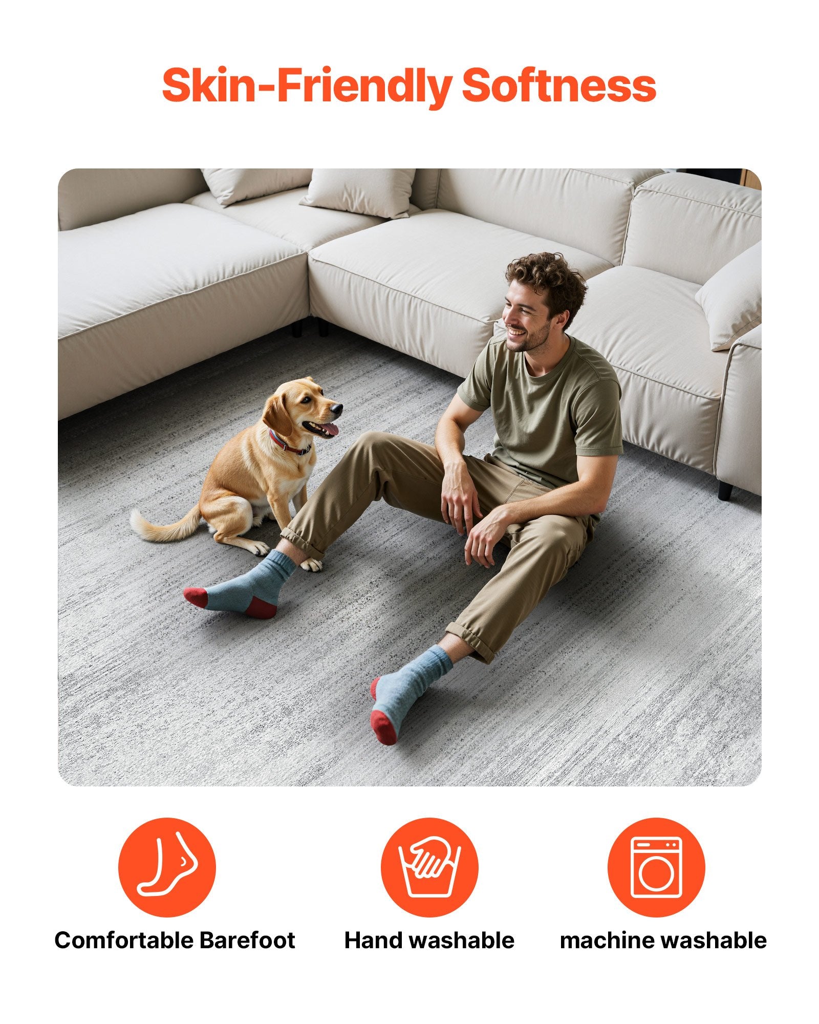 Large 10x14 ft Washable Gray Area Rug - Soft, Non-Slip, Tear-Resistant Carpet for Bedroom, Living Room, Kids Room, Office, Pet & Child Friendly, Modern Indoor Mat