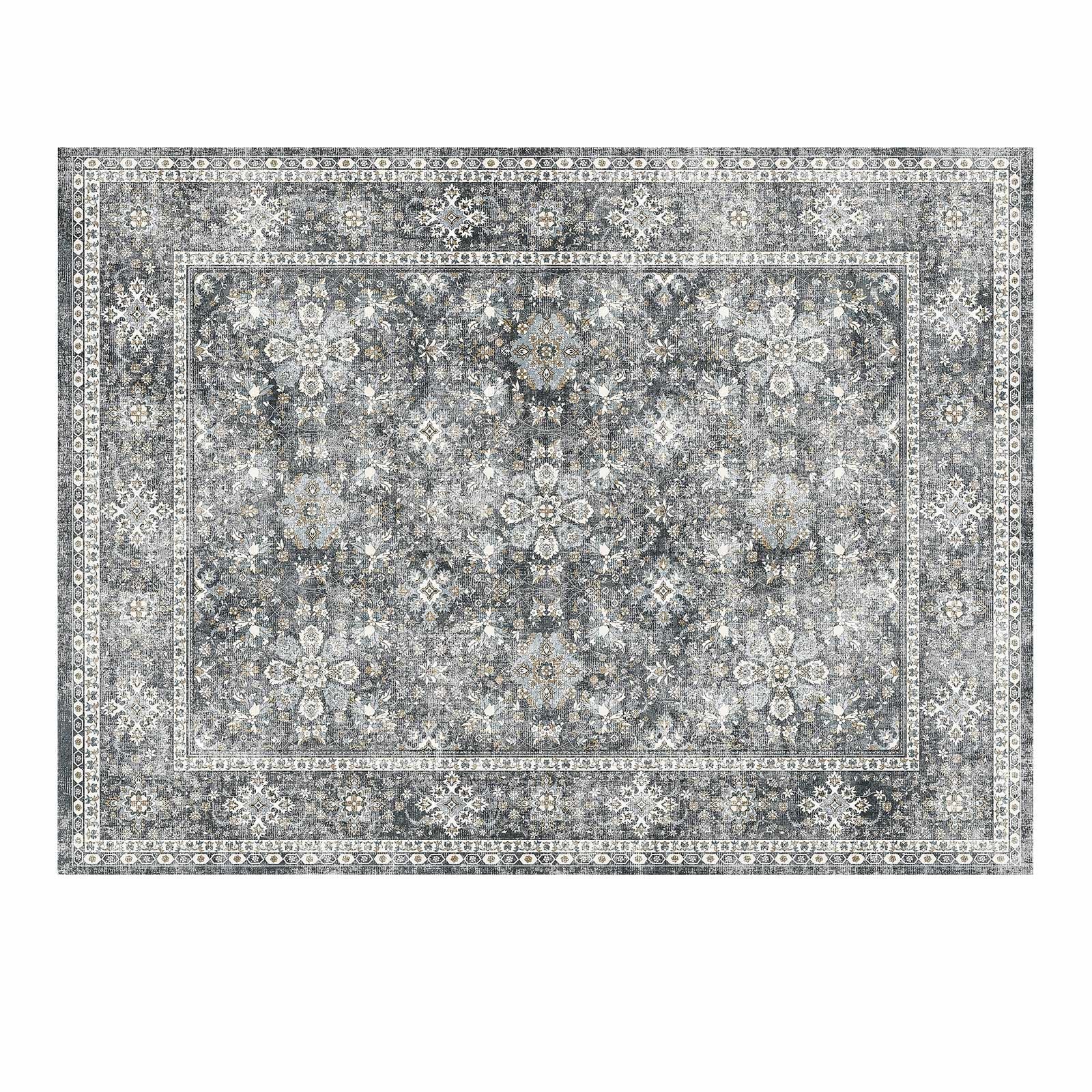 Vintage Gray 8x10 ft Washable Area Rug - Soft, Non-Slip, Tear-Resistant Carpet, Pet & Child Friendly for Bedroom, Living Room, Office, Entryway, Kids Room