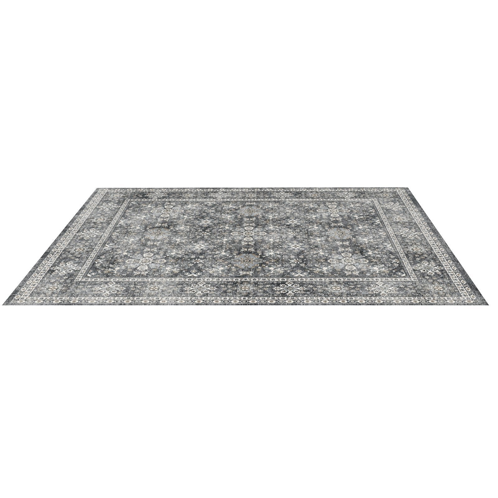 Vintage Gray 8x10 ft Washable Area Rug - Soft, Non-Slip, Tear-Resistant Carpet, Pet & Child Friendly for Bedroom, Living Room, Office, Entryway, Kids Room