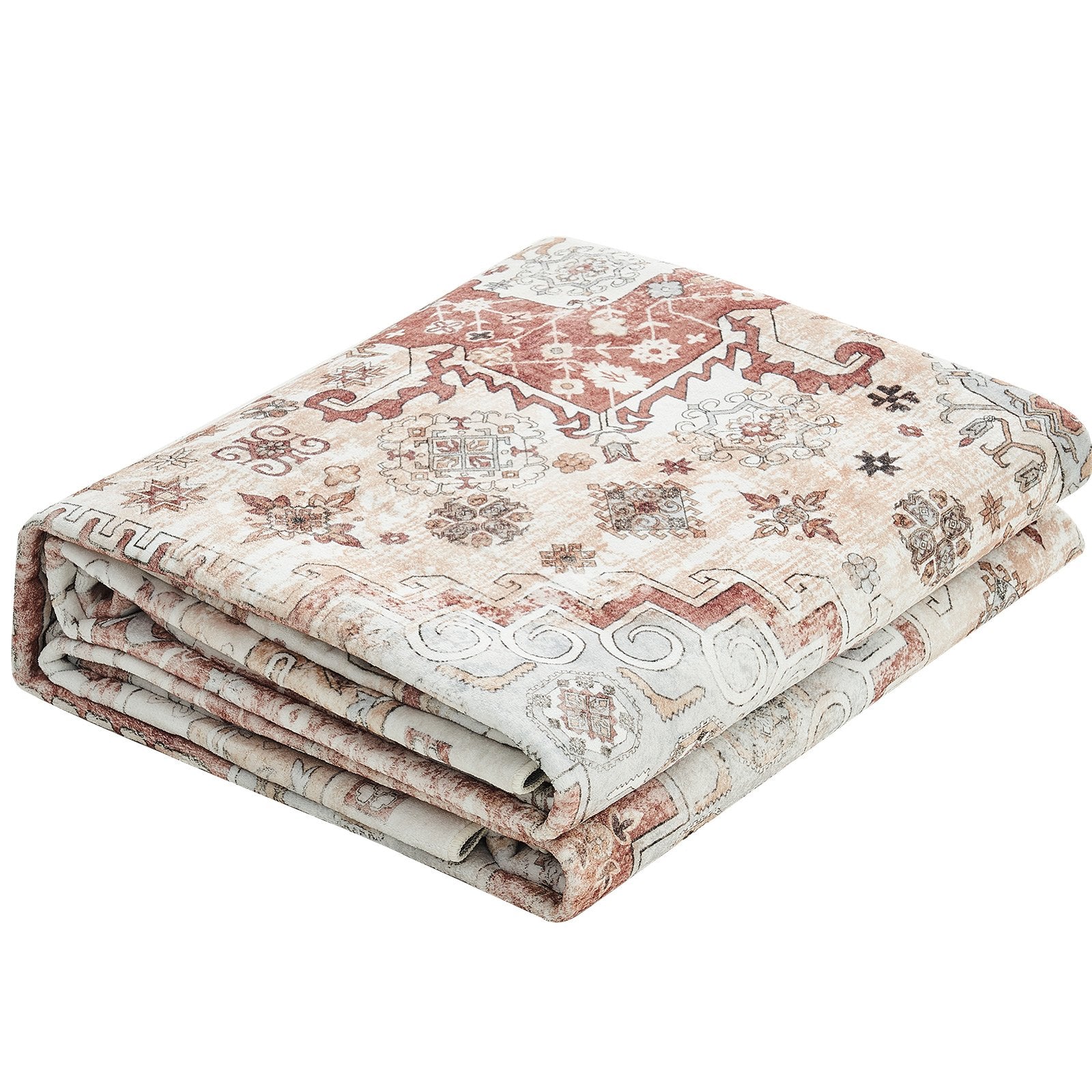 Large Vintage 8x10 ft Area Rug - Washable, Non-Slip, Tear-Resistant Soft Carpet for Bedroom, Living Room, Kids Room, Office - Pet & Child Friendly, Brown Red