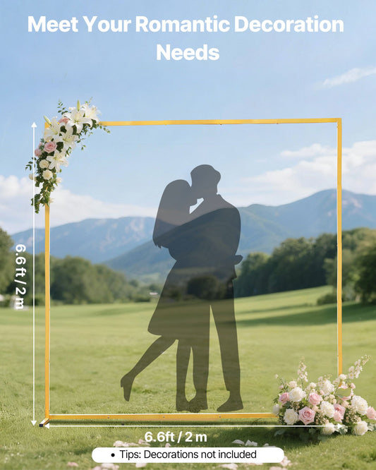 Square Gold Metal Arch Backdrop Stand 6.6x6.6 ft - Perfect for Weddings, Birthdays, Graduations, Ceremonies, Easy Assembly & Stable Decor