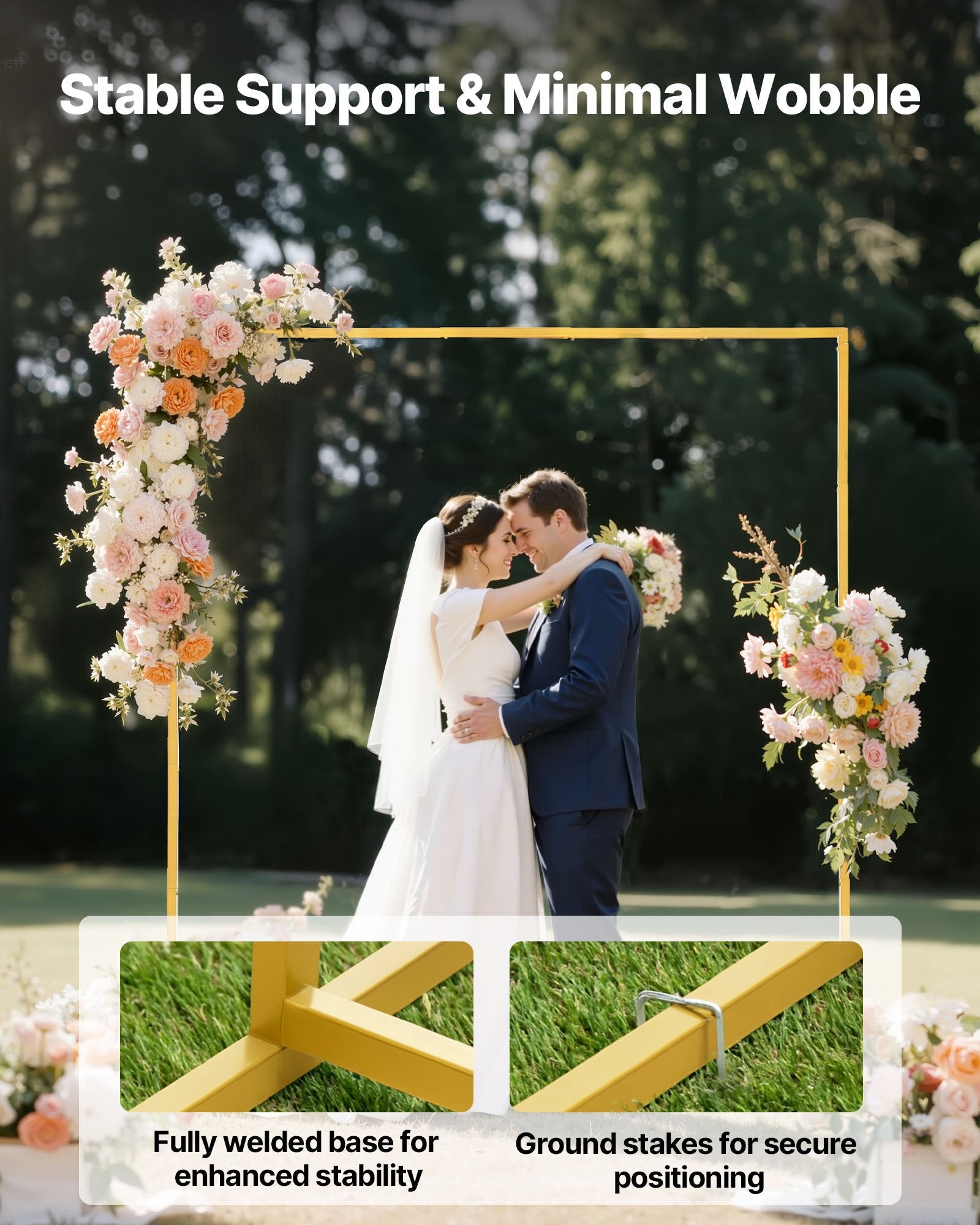 Square Gold Metal Arch Backdrop Stand 6.6x6.6 ft - Perfect for Weddings, Birthdays, Graduations, Ceremonies, Easy Assembly & Stable Decor