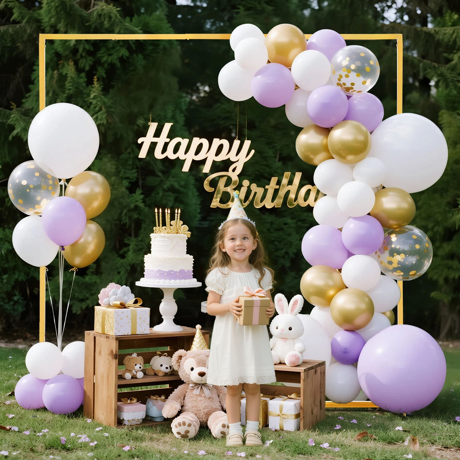Square Gold Metal Arch Backdrop Stand 6.6x6.6 ft - Perfect for Weddings, Birthdays, Graduations, Ceremonies, Easy Assembly & Stable Decor