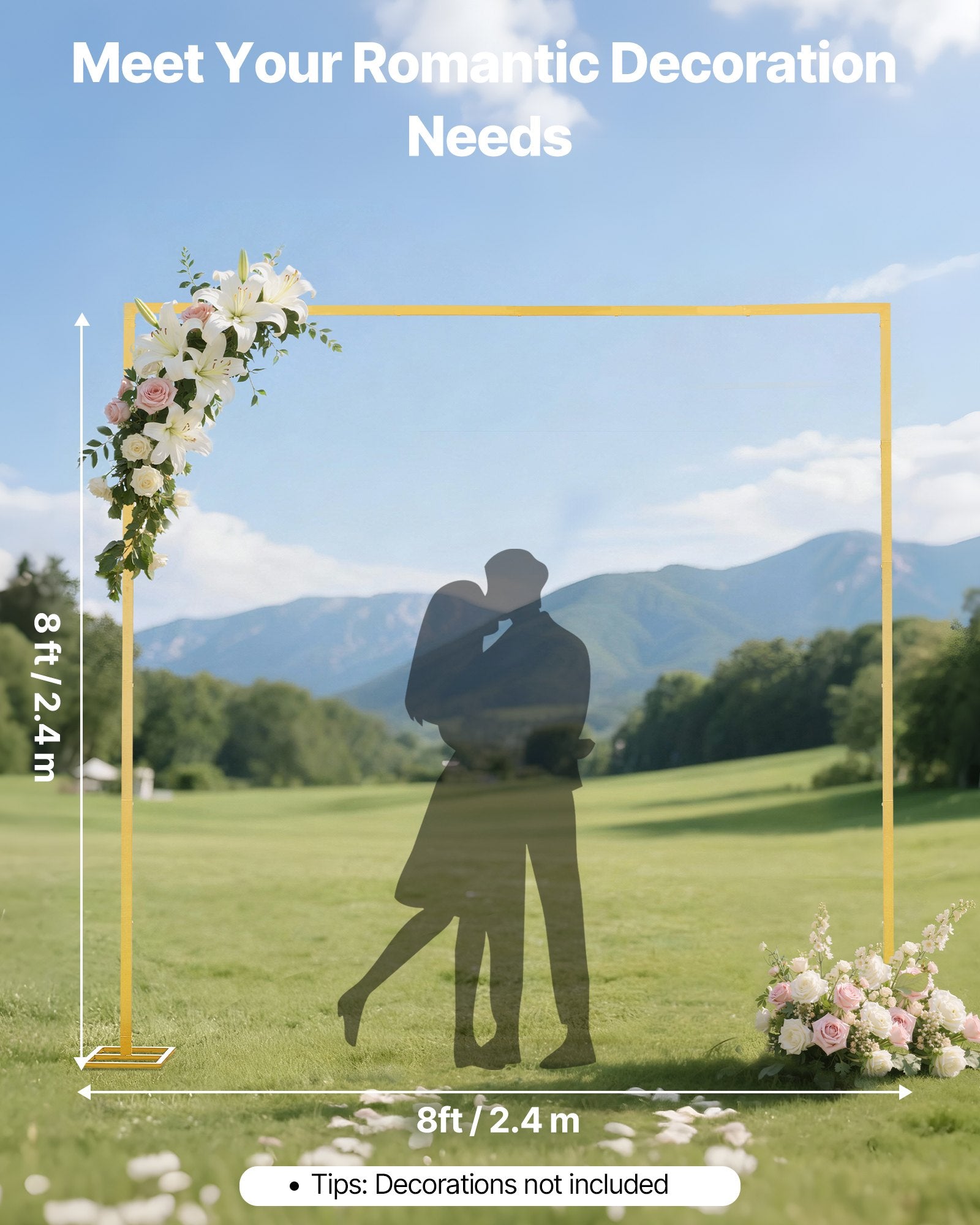 8x8 ft Gold Square Arch Backdrop Stand - Stable & Easy Assembly for Weddings, Birthdays, Graduations, Holidays, Ceremonies, Customizable Decor