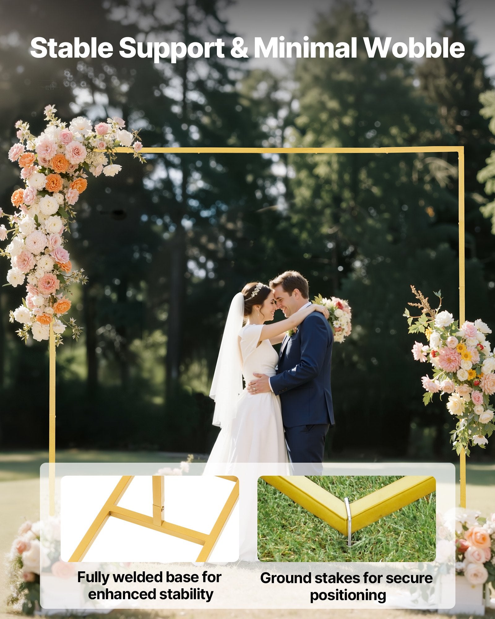 8x8 ft Gold Square Arch Backdrop Stand - Stable & Easy Assembly for Weddings, Birthdays, Graduations, Holidays, Ceremonies, Customizable Decor