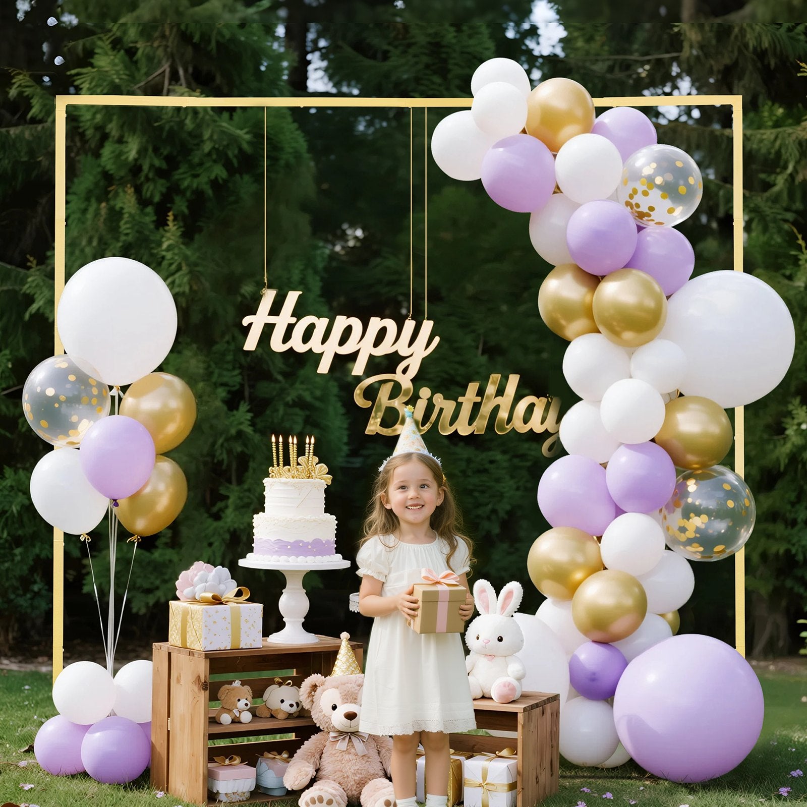 8x8 ft Gold Square Arch Backdrop Stand - Stable & Easy Assembly for Weddings, Birthdays, Graduations, Holidays, Ceremonies, Customizable Decor