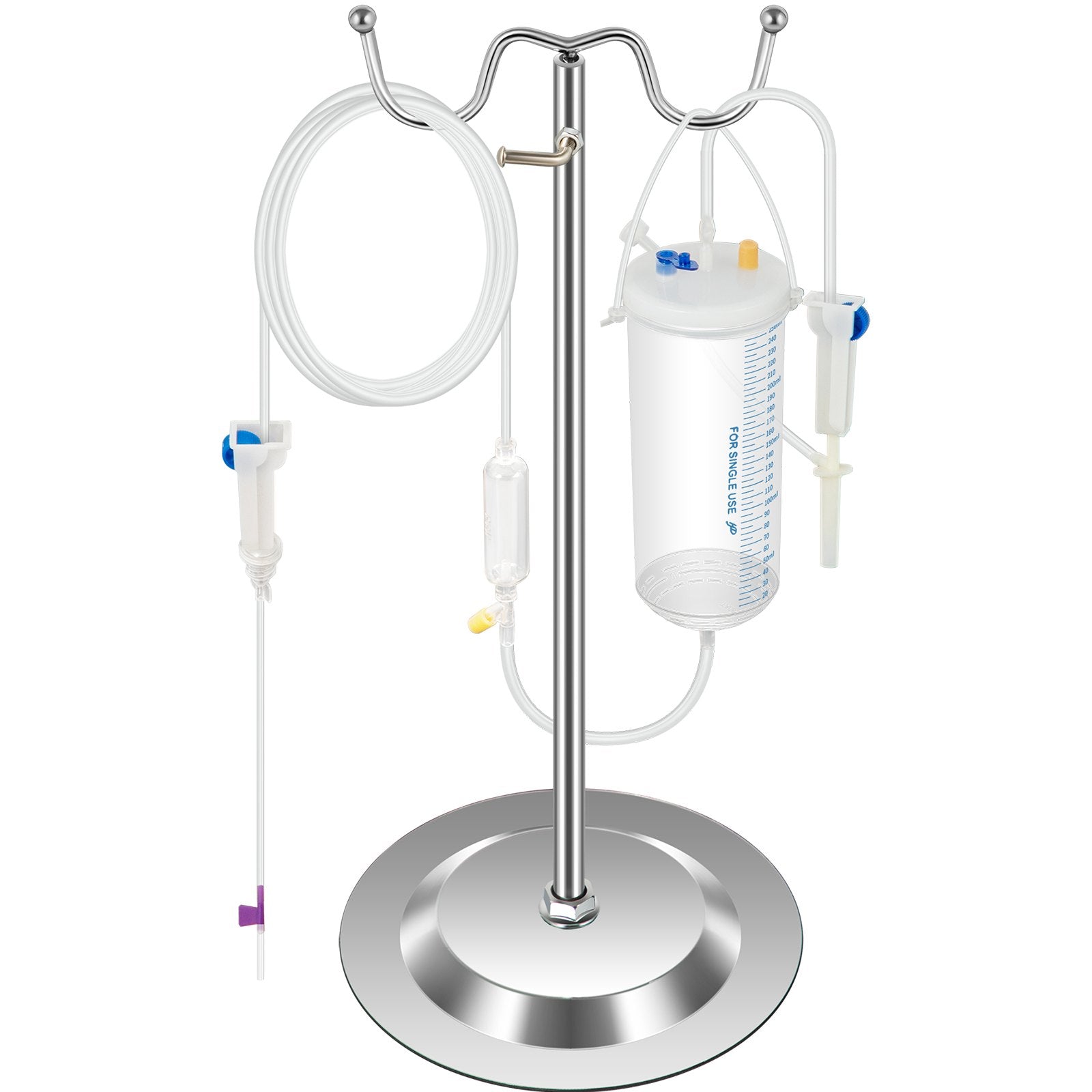 Intravenous Practice Arm Kit with Dark Skin, PVC Phlebotomy Arm for Venipuncture, Adjustable Infusion Stand, Realistic IV Training Tool
