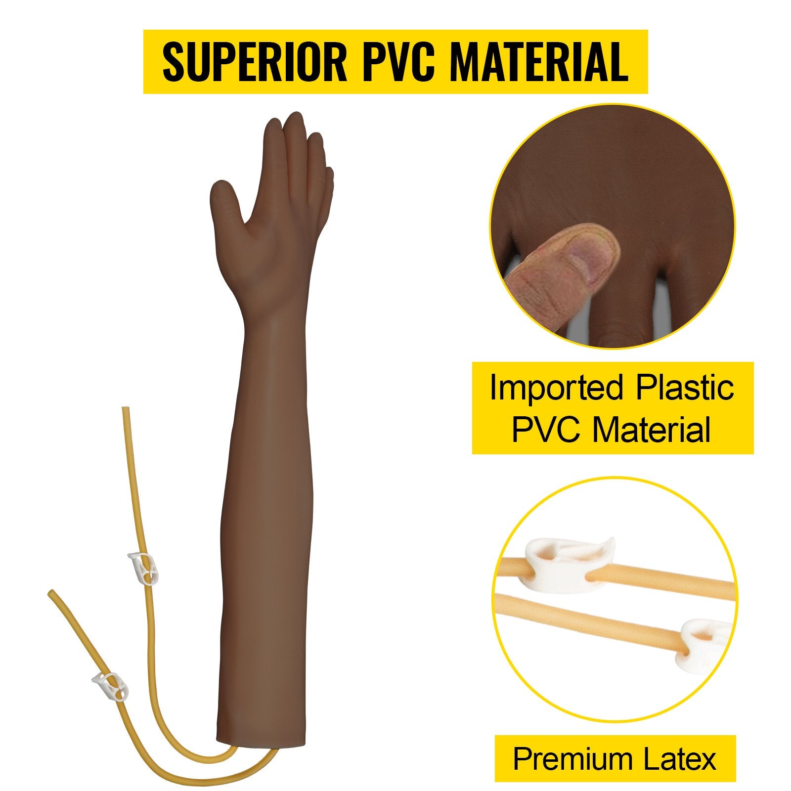 Intravenous Practice Arm Kit with Dark Skin, PVC Phlebotomy Arm for Venipuncture, Adjustable Infusion Stand, Realistic IV Training Tool
