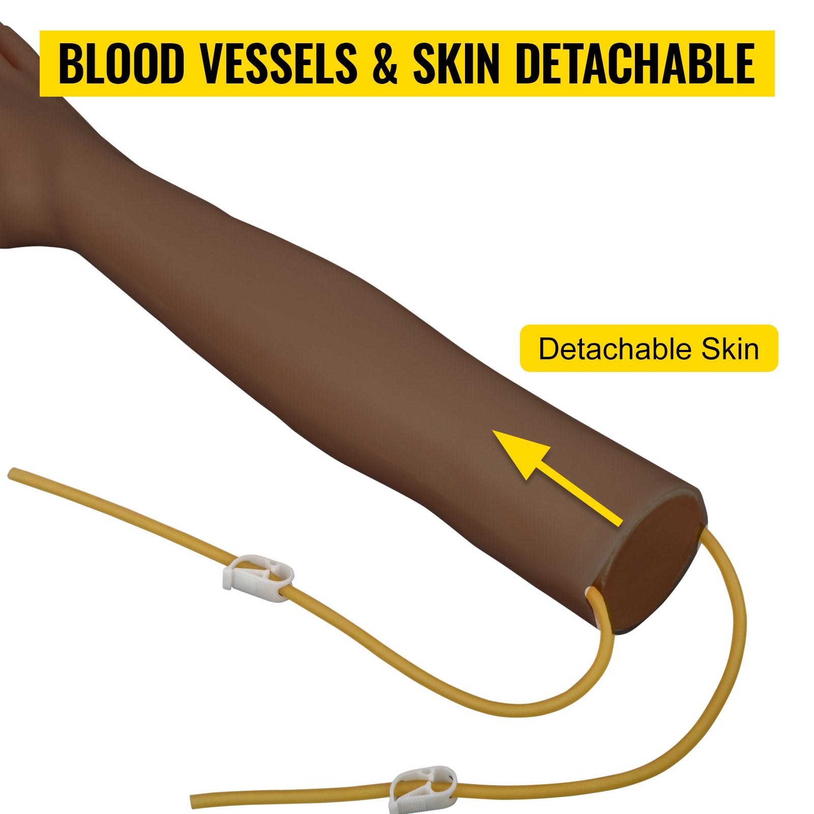 Intravenous Practice Arm Kit with Dark Skin, PVC Phlebotomy Arm for Venipuncture, Adjustable Infusion Stand, Realistic IV Training Tool