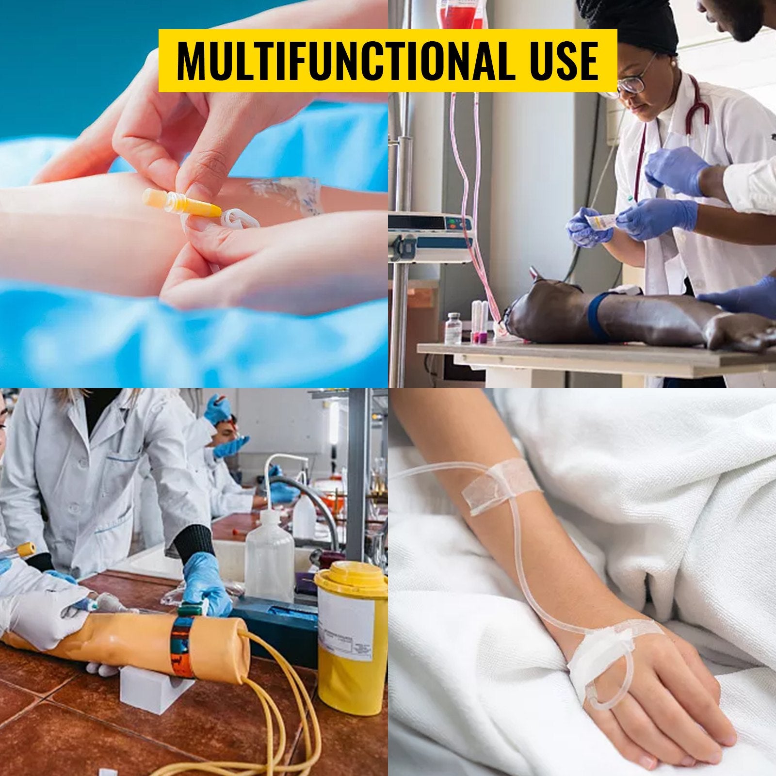 Intravenous Practice Arm Kit with Dark Skin, PVC Phlebotomy Arm for Venipuncture, Adjustable Infusion Stand, Realistic IV Training Tool