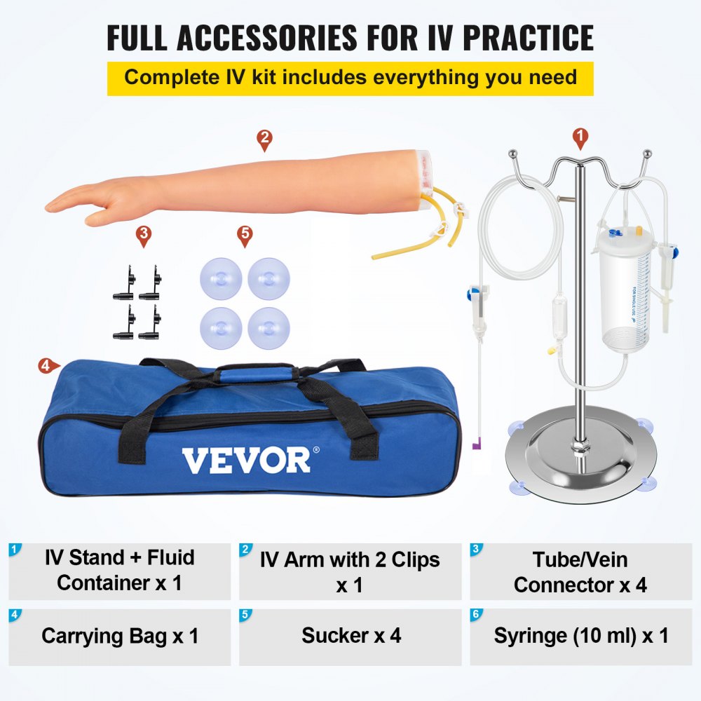 Comprehensive Phlebotomy and IV Venipuncture Training Arm Kit for Student and Professional Skill Enhancement with Convenient Carrying Bag