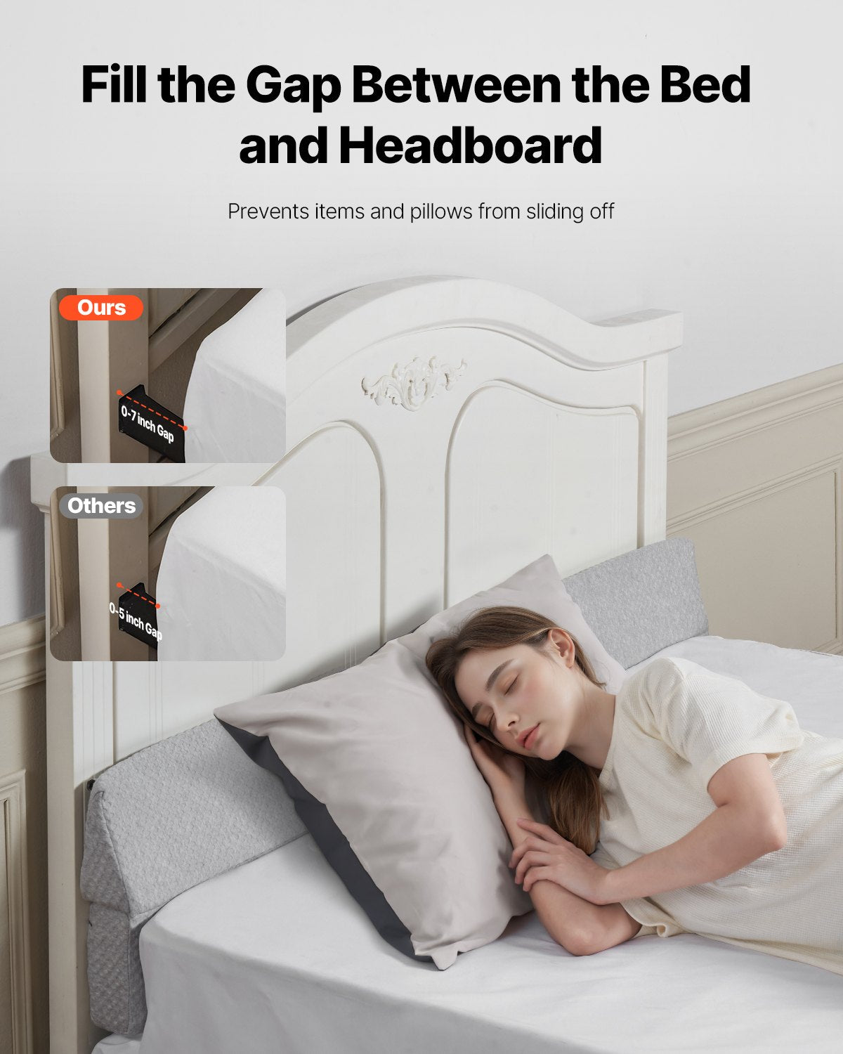 Queen Size Foam Bed Wedge Pillow for Headboard Gap Filler - 60"x6"x6" Anti-Slip, Versatile Flip-Over Mattress Wedge for Backrest & Sleeping Comfort