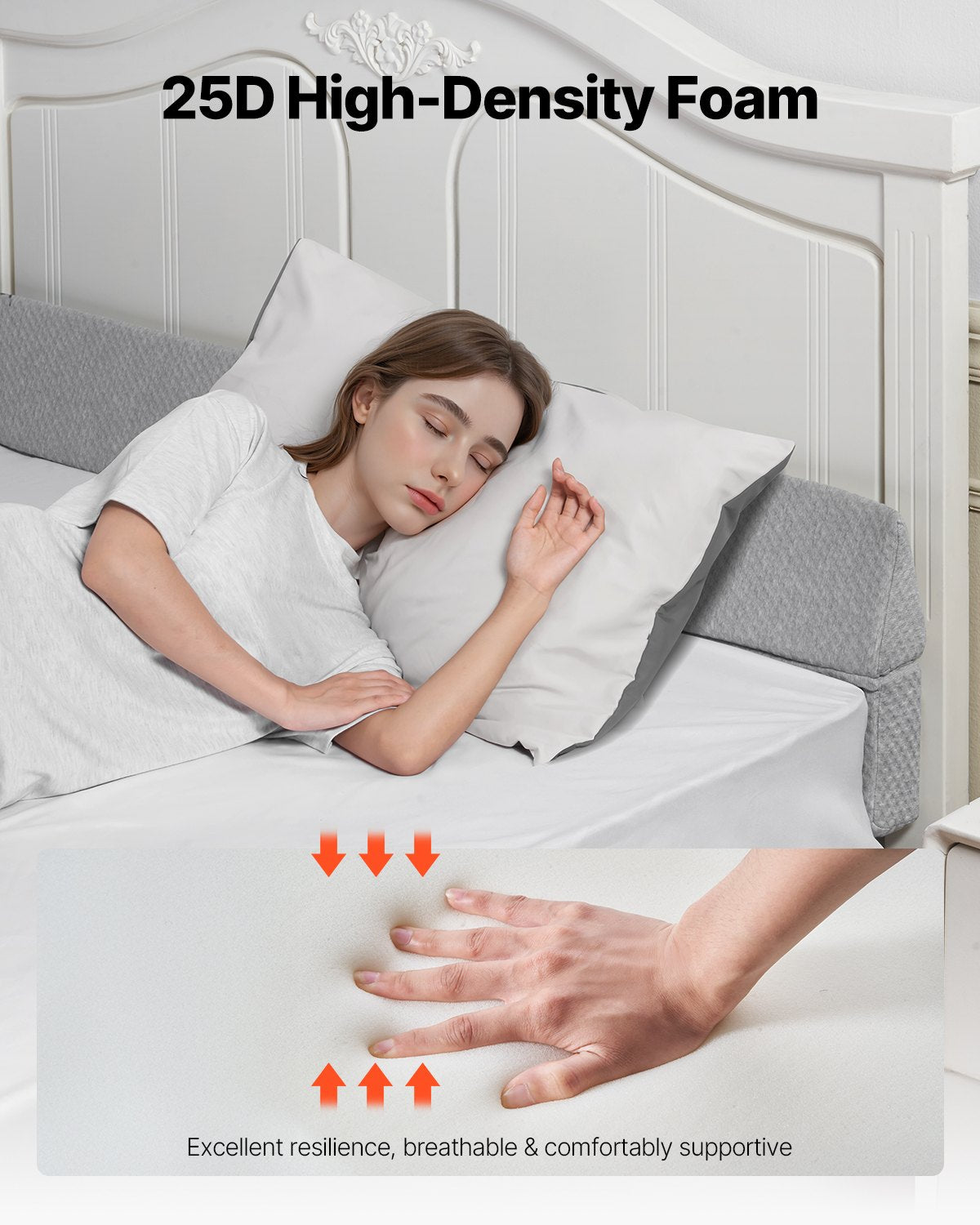 Queen Size Foam Bed Wedge Pillow for Headboard Gap Filler - 60"x6"x6" Anti-Slip, Versatile Flip-Over Mattress Wedge for Backrest & Sleeping Comfort
