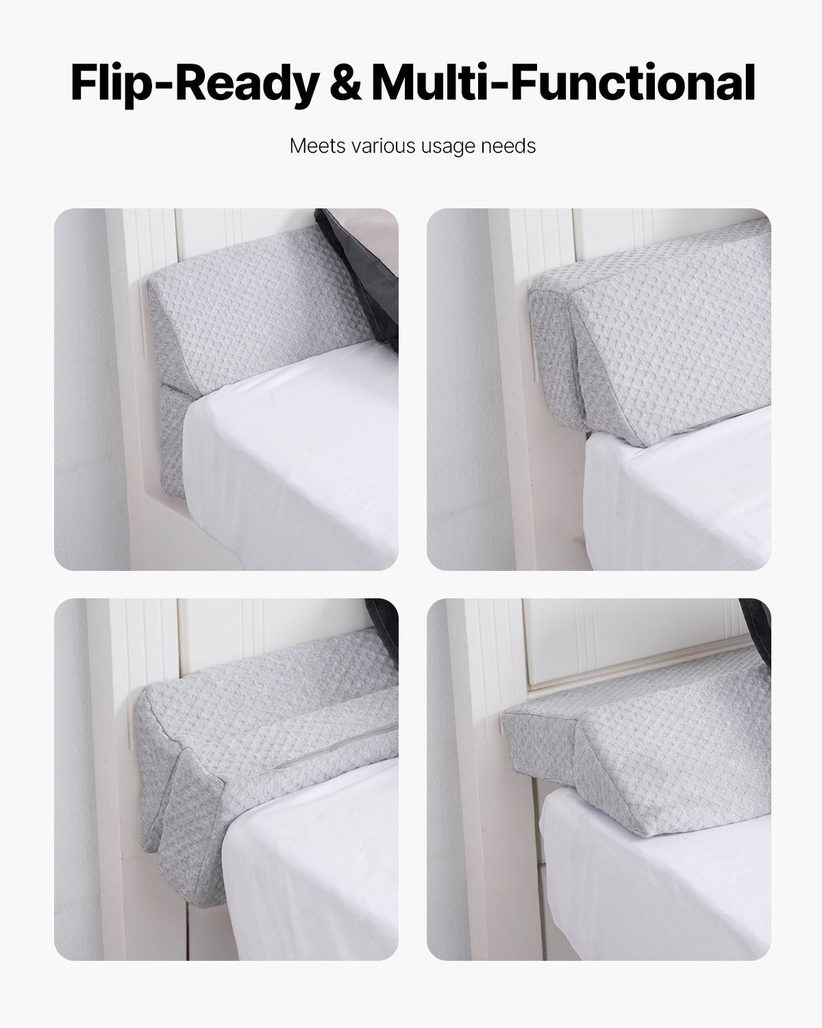 Queen Size Foam Bed Wedge Pillow for Headboard Gap Filler - 60"x6"x6" Anti-Slip, Versatile Flip-Over Mattress Wedge for Backrest & Sleeping Comfort