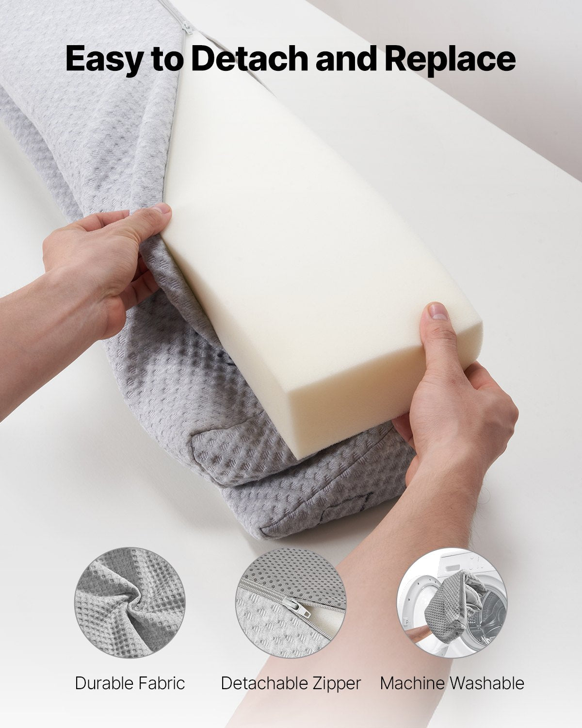 Queen Size Foam Bed Wedge Pillow for Headboard Gap Filler - 60"x6"x6" Anti-Slip, Versatile Flip-Over Mattress Wedge for Backrest & Sleeping Comfort