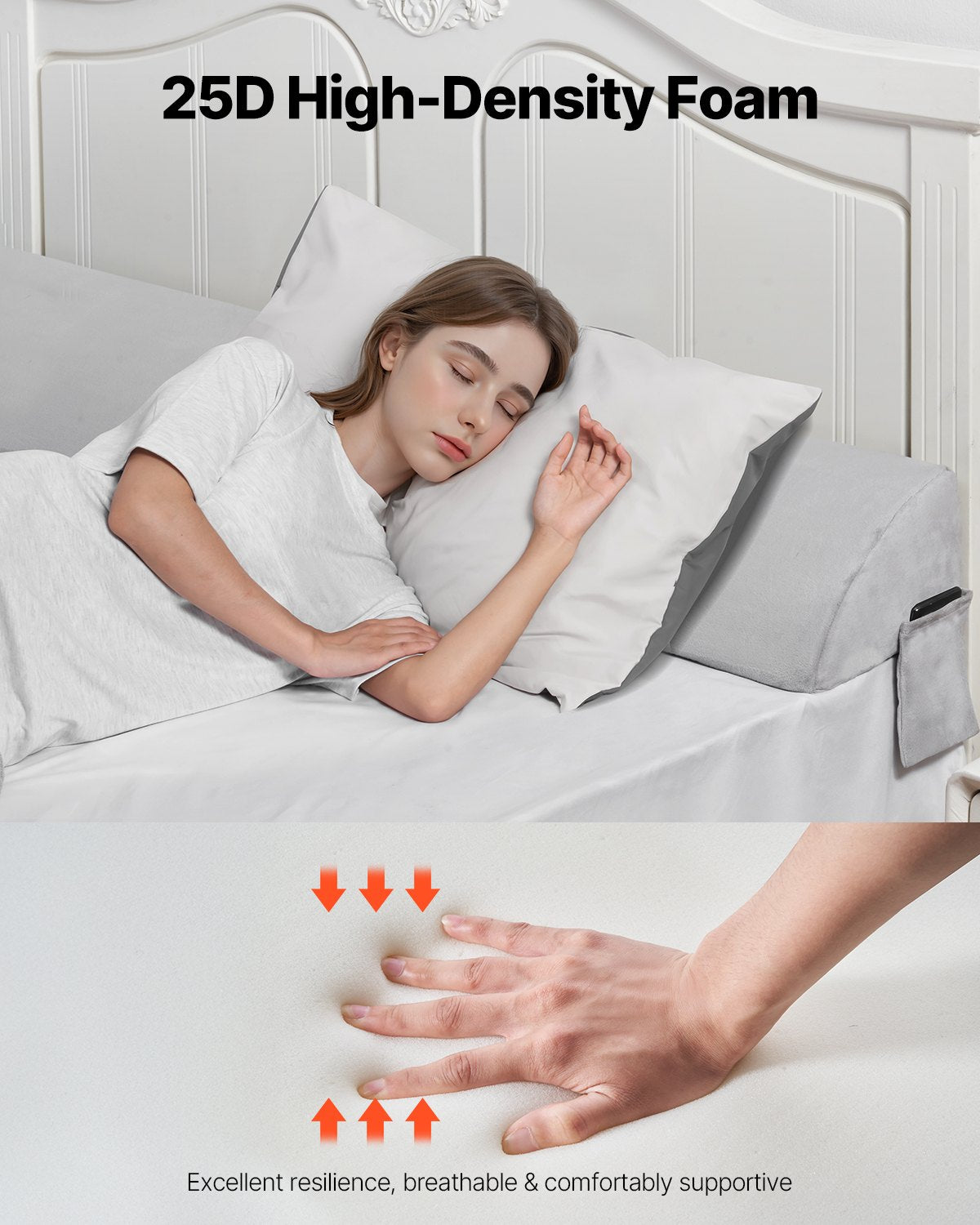 King Size Bed Wedge Pillow for Headboard - Soft Plush Gap Filler with Side Pocket, Anti-Slip Design for Mattress Support and Comfort