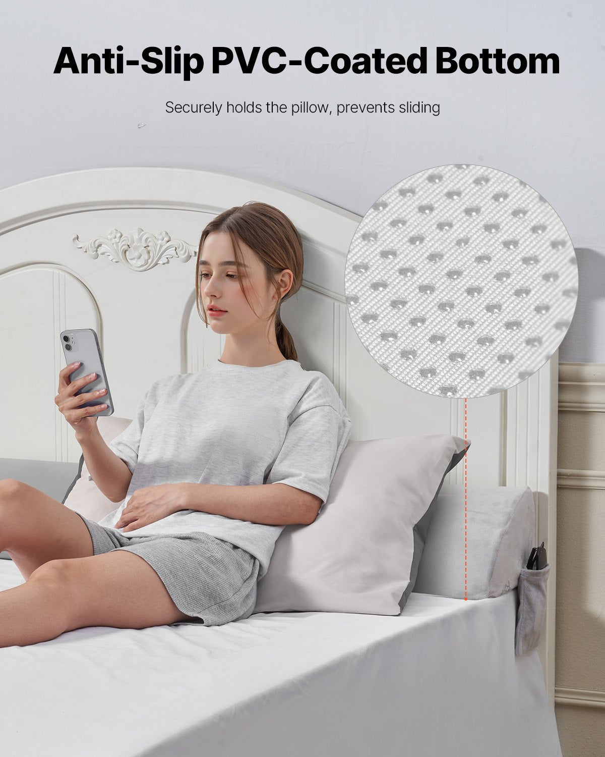 King Size Bed Wedge Pillow for Headboard - Soft Plush Gap Filler with Side Pocket, Anti-Slip Design for Mattress Support and Comfort