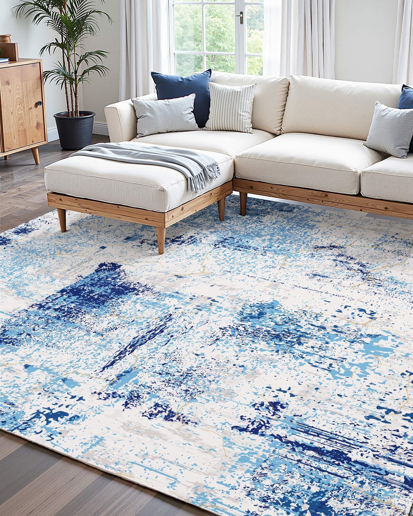 Large 5x7 ft Washable Blue Area Rug - Soft, Non-Slip, Tear-Resistant Carpet for Bedroom, Living Room, Kids Room, Office, Pet & Child Friendly