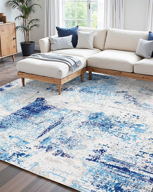 Large 5x7 ft Washable Blue Area Rug - Soft, Non-Slip, Tear-Resistant Carpet for Bedroom, Living Room, Kids Room, Office, Pet & Child Friendly