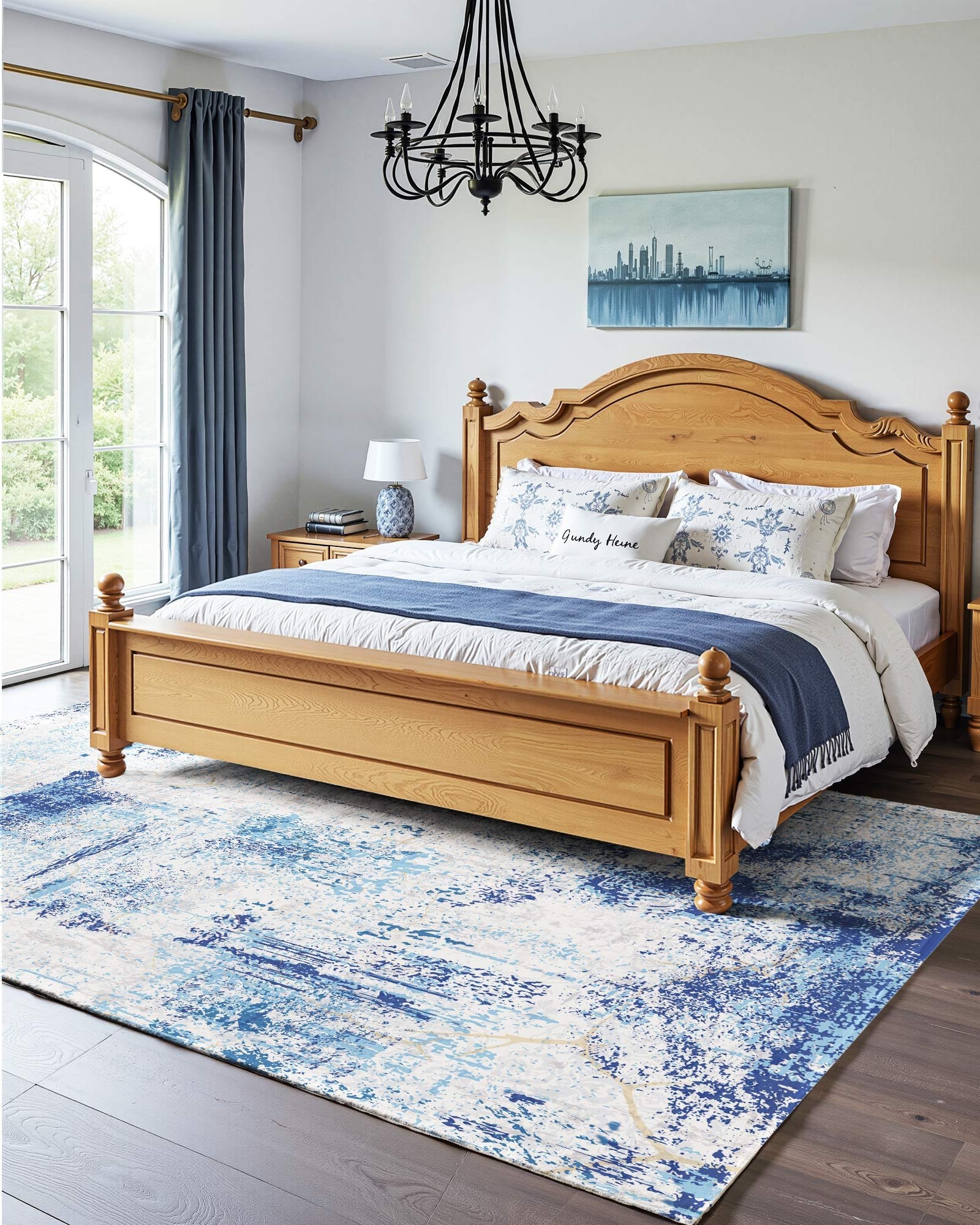 Large 5x7 ft Washable Blue Area Rug - Soft, Non-Slip, Tear-Resistant Carpet for Bedroom, Living Room, Kids Room, Office, Pet & Child Friendly