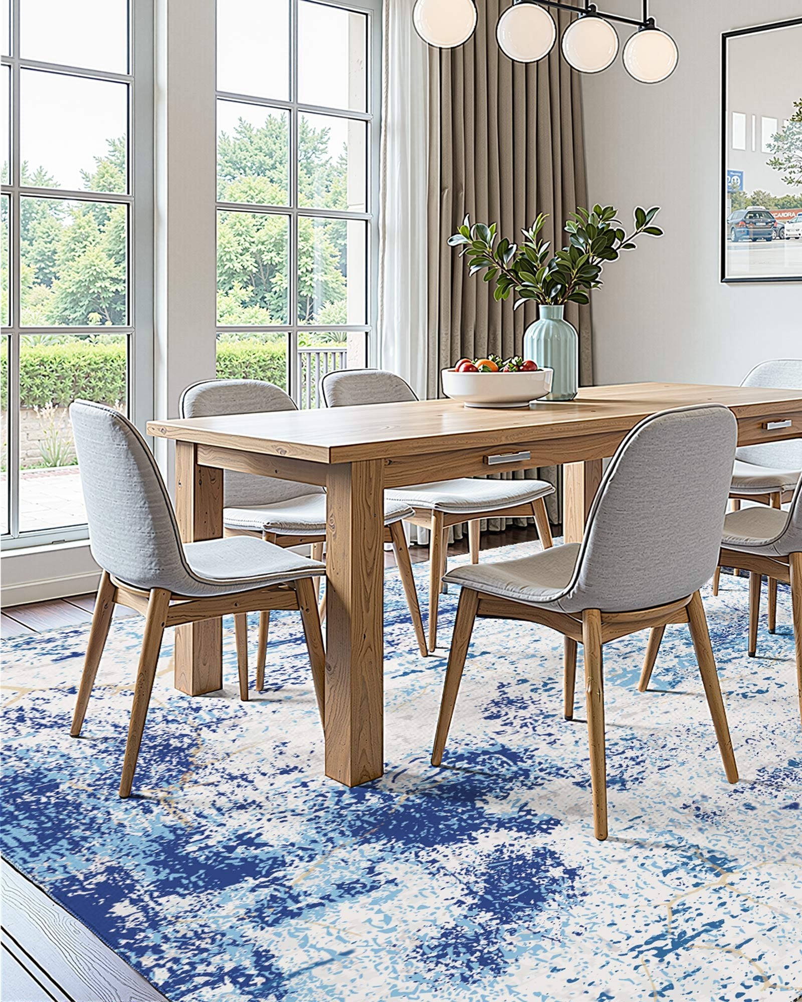 Large 5x7 ft Washable Blue Area Rug - Soft, Non-Slip, Tear-Resistant Carpet for Bedroom, Living Room, Kids Room, Office, Pet & Child Friendly