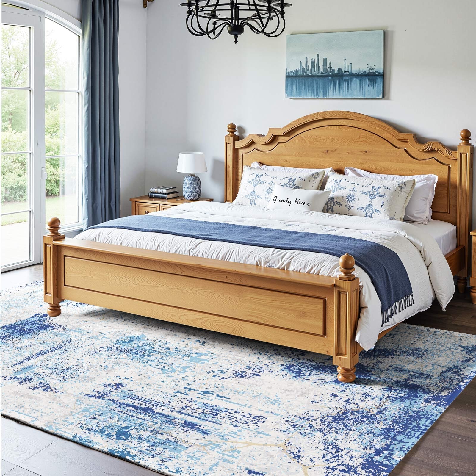 Large 5x7 ft Washable Blue Area Rug - Soft, Non-Slip, Tear-Resistant Carpet for Bedroom, Living Room, Kids Room, Office, Pet & Child Friendly