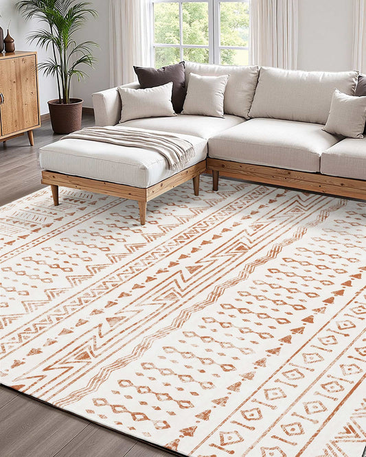 Large Beige Washable Area Rug 5x7 ft - Non-Slip, Tear-Resistant, Pet & Child Friendly Soft Carpet for Bedroom, Living Room, Office, Kids Room, Entryway