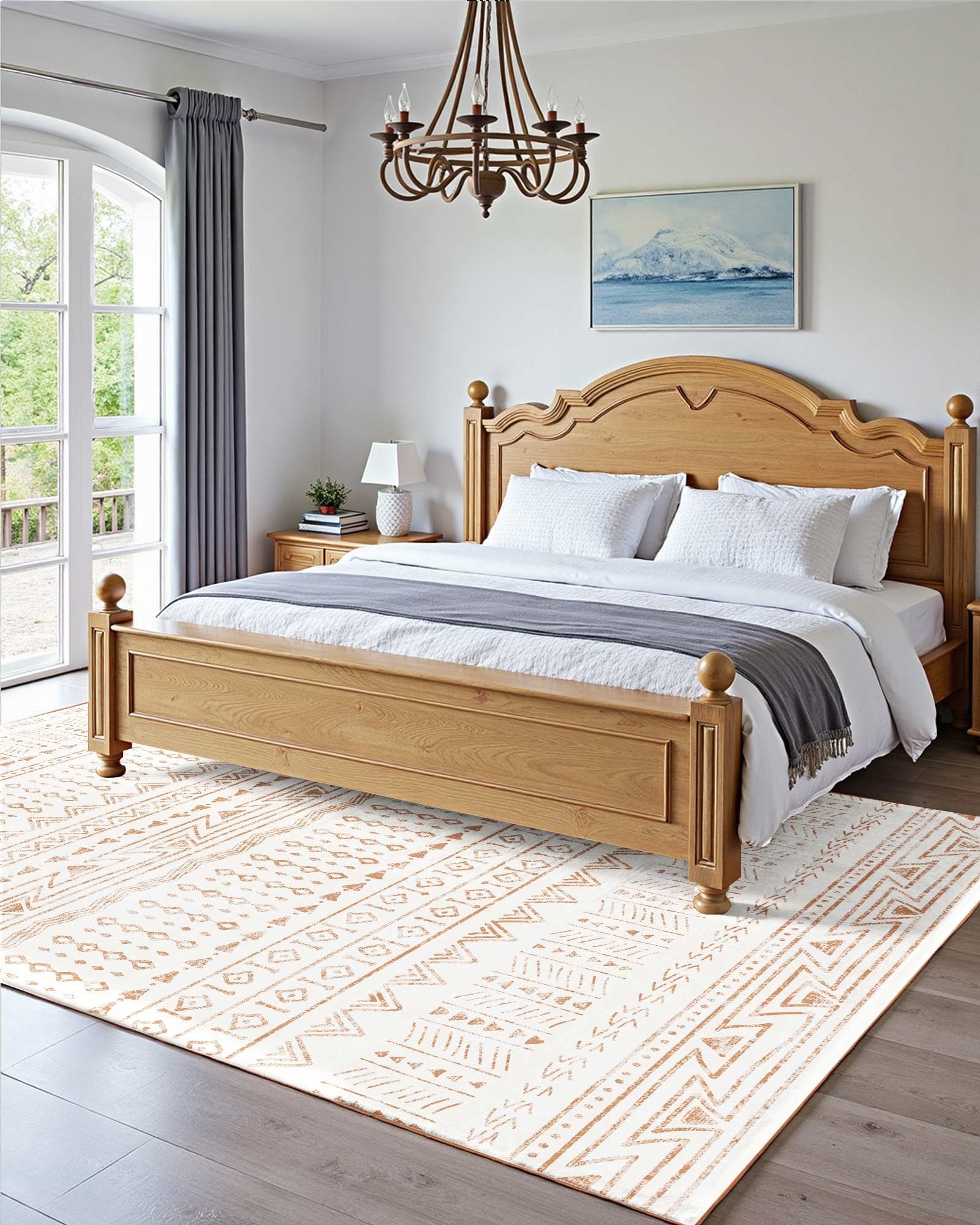 Large Beige Washable Area Rug 5x7 ft - Non-Slip, Tear-Resistant, Pet & Child Friendly Soft Carpet for Bedroom, Living Room, Office, Kids Room, Entryway