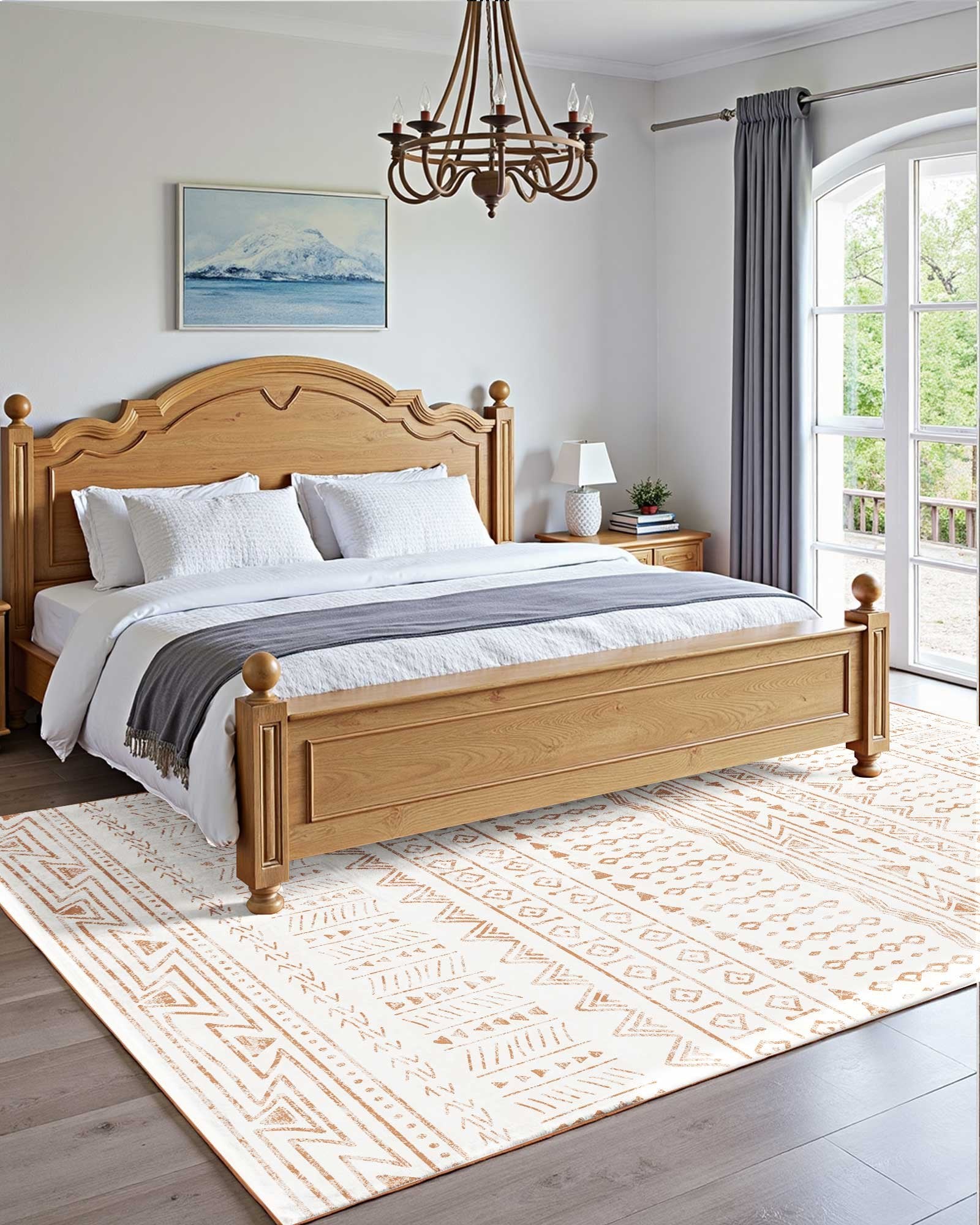 Modern Beige Area Rug 5x8 ft - Washable, Non-Slip, Tear-Resistant Carpet for Bedroom, Living Room, Office, Kids Room, Pet & Child Friendly Mat