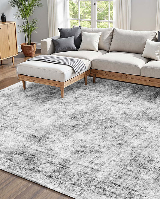 Large 6 x 9 ft Bohemian Washable Area Rug - Soft, Non-Slip, Tear-Resistant Carpet for Pets & Kids, Perfect for Bedrooms, Living Rooms, Entryways - Gray Faux Cashmere Mat