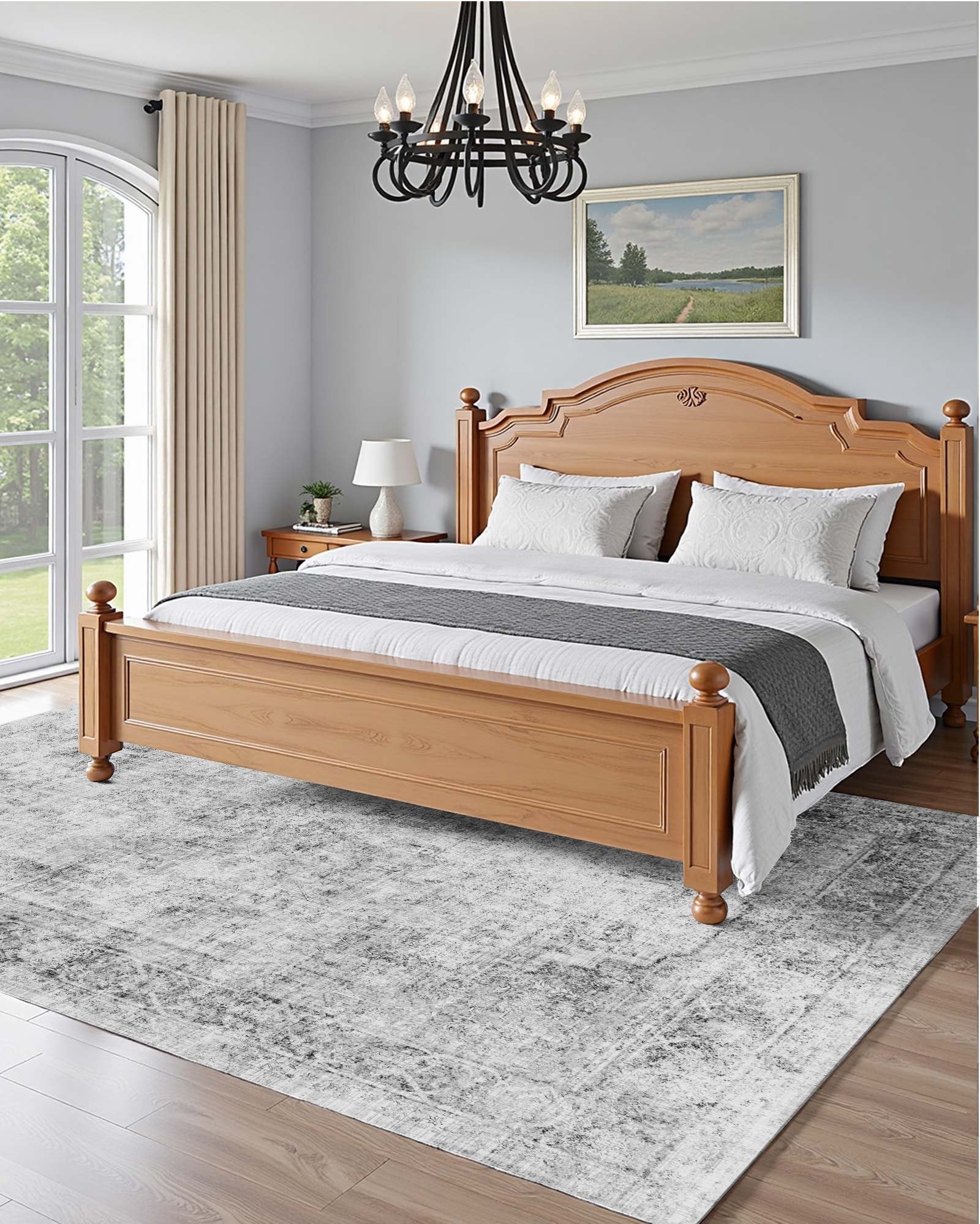 Large 6 x 9 ft Bohemian Washable Area Rug - Soft, Non-Slip, Tear-Resistant Carpet for Pets & Kids, Perfect for Bedrooms, Living Rooms, Entryways - Gray Faux Cashmere Mat