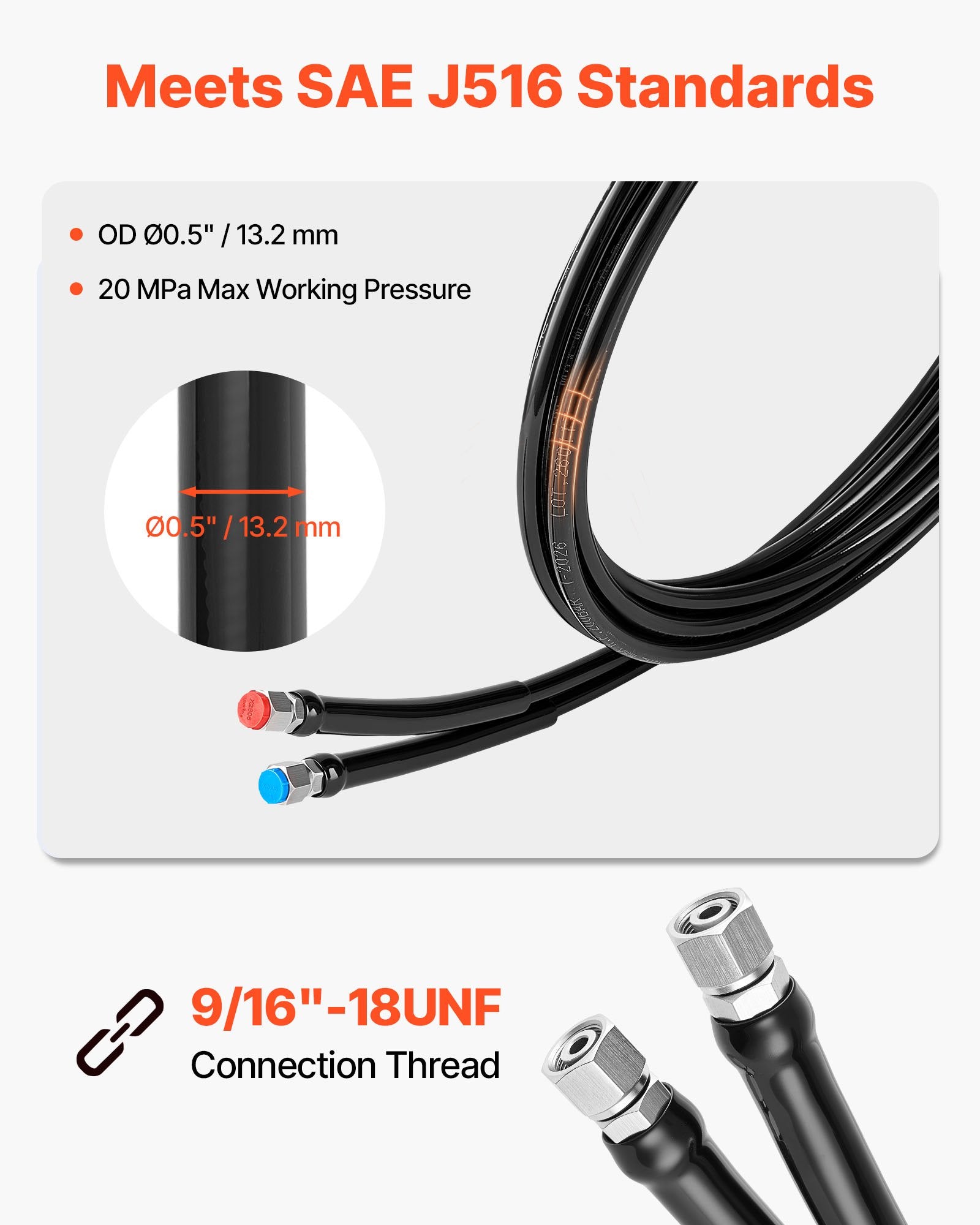 16 ft Hydraulic Hose Kit for Marine Outboard Steering, Leak-Proof TPEE with 304 Stainless Steel Connectors, 20 MPa Pressure, Easy Install