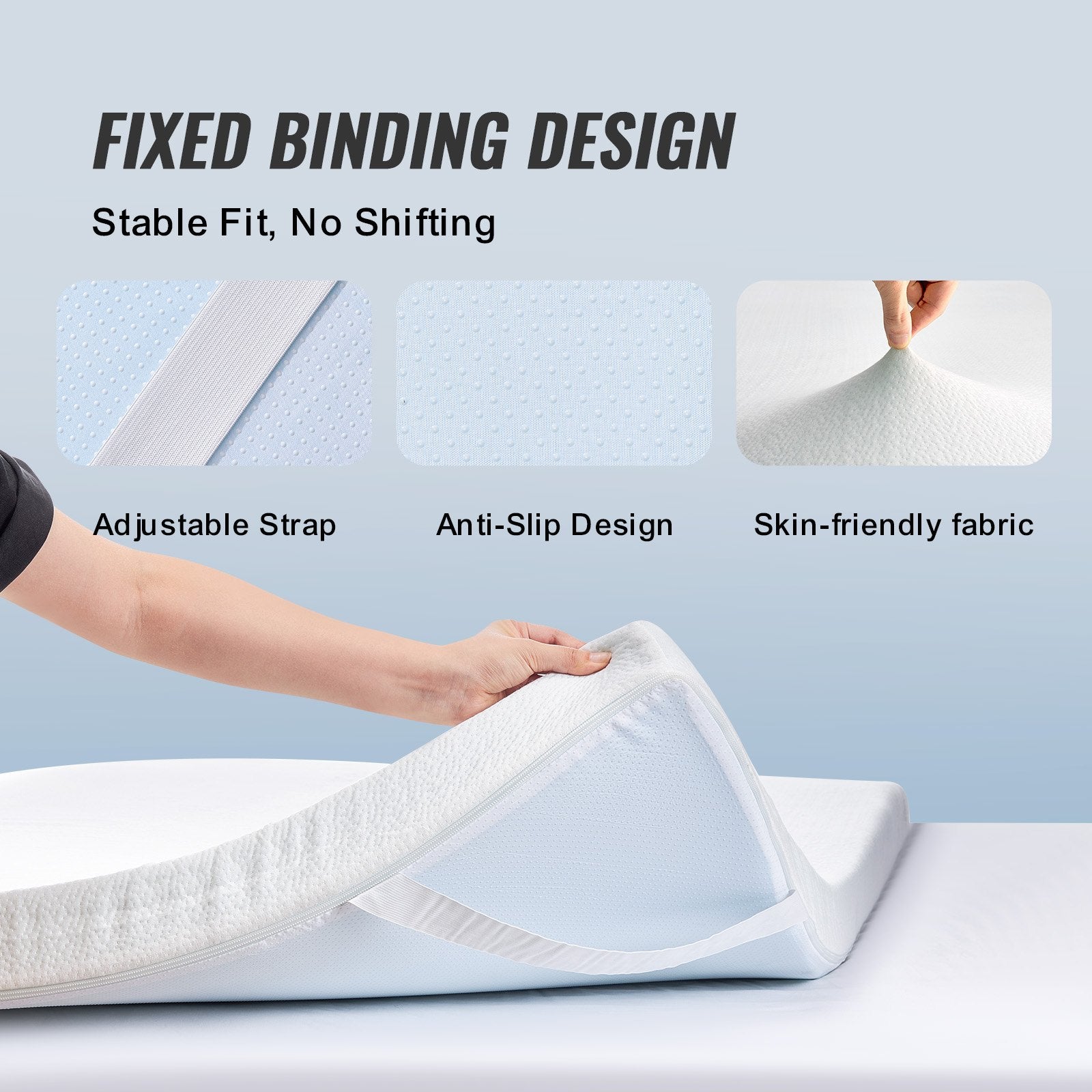 Queen Memory Foam Mattress Topper – 3" Thick, Cooling Gel Infused, Detachable, Washable, Comfy Support, Quick Setup, Enhances Sleep Quality