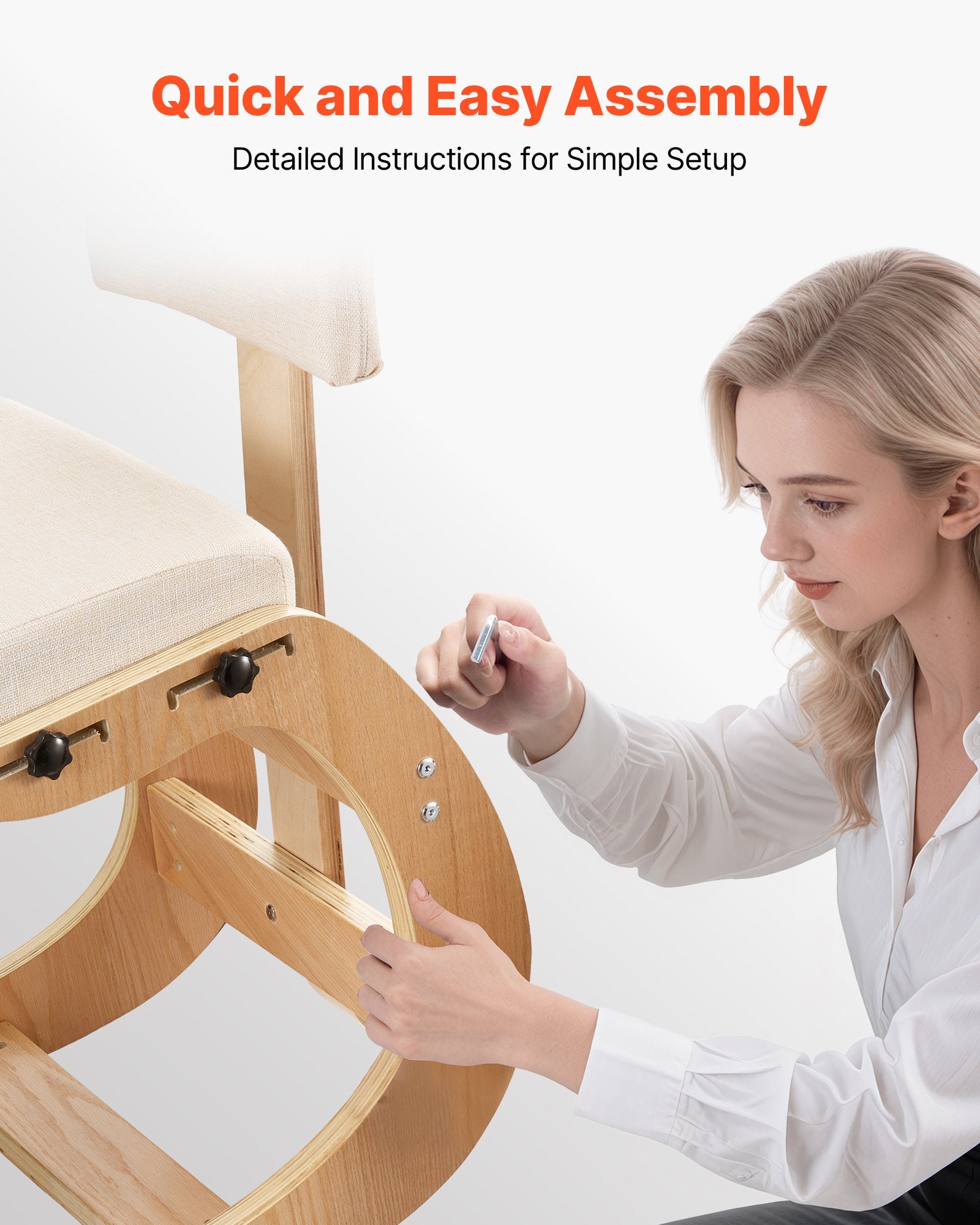 Ergonomic Wooden Kneeling Chair with Adjustable Height, Thick Foam Cushions, and Backrest for Home, Office, Meditation - Neck & Back Pain Relief