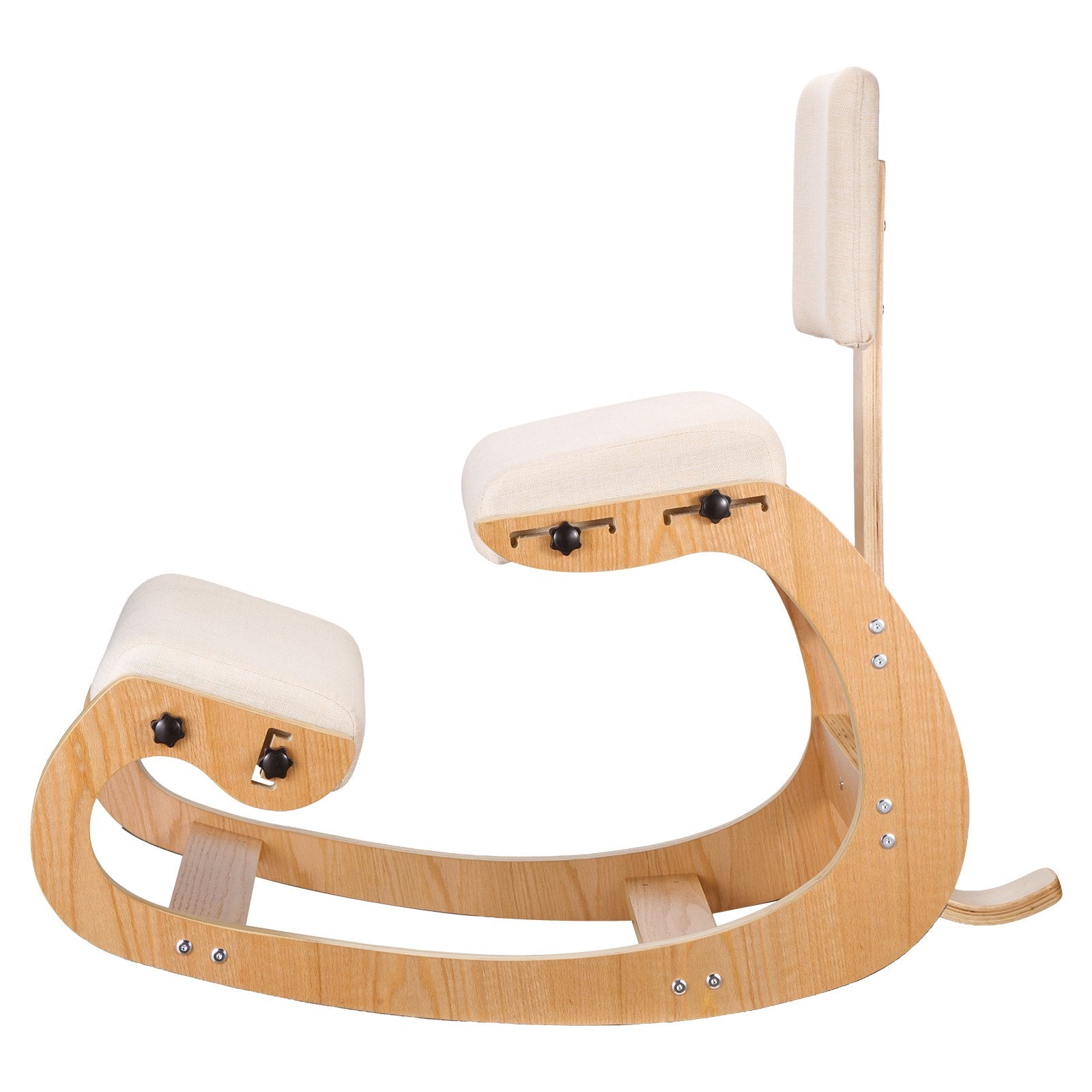 Ergonomic Wooden Kneeling Chair with Adjustable Height, Thick Foam Cushions, and Backrest for Home, Office, Meditation - Neck & Back Pain Relief