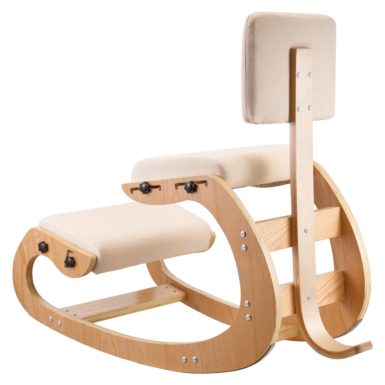 Ergonomic Wooden Kneeling Chair with Adjustable Height, Thick Foam Cushions, and Backrest for Home, Office, Meditation - Neck & Back Pain Relief
