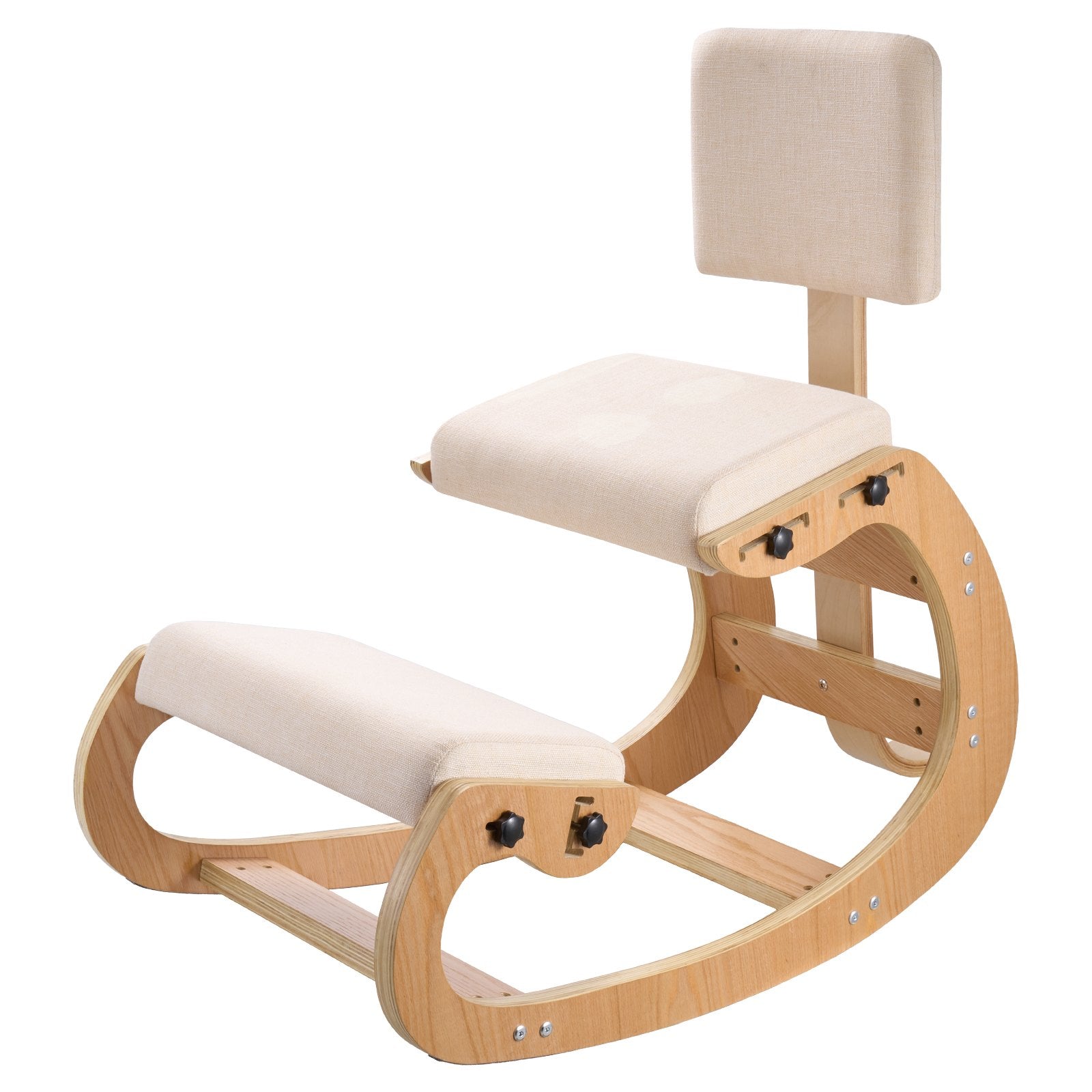 Ergonomic Wooden Kneeling Chair with Adjustable Height, Thick Foam Cushions, and Backrest for Home, Office, Meditation - Neck & Back Pain Relief