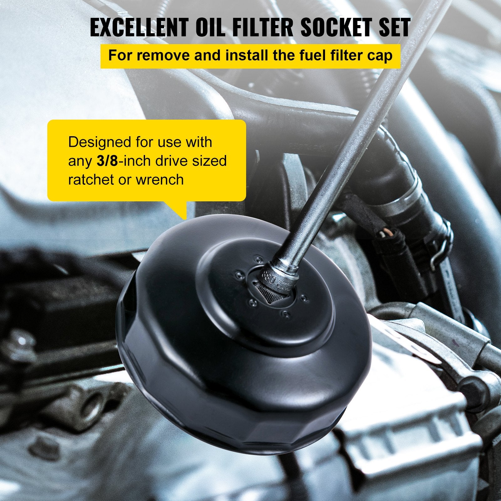30-Piece Oil Filter Wrench Kit with Durable Electrocoated Steel Sockets, Low Profile 3/8" Drive, Compact Case for Easy Oil Filter Removal
