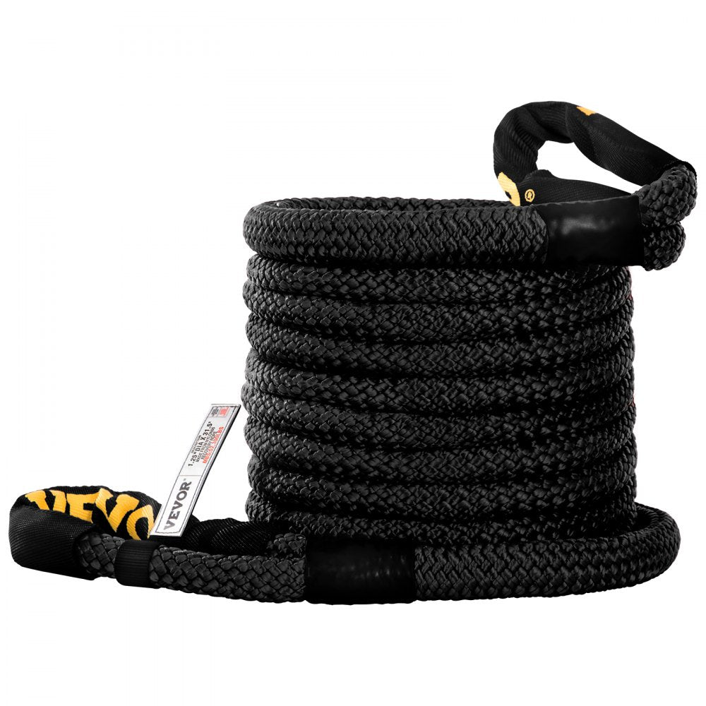 VEVOR 1-1/4" x 31.5' Recovery Tow Rope, 52,300 lbs, Heavy Duty Nylon Double Braided Kinetic Energy Rope w/ Loops and Protective Sleeves, for Truck Off-Road Vehicle ATV UTV, Carry Bag Included, Black