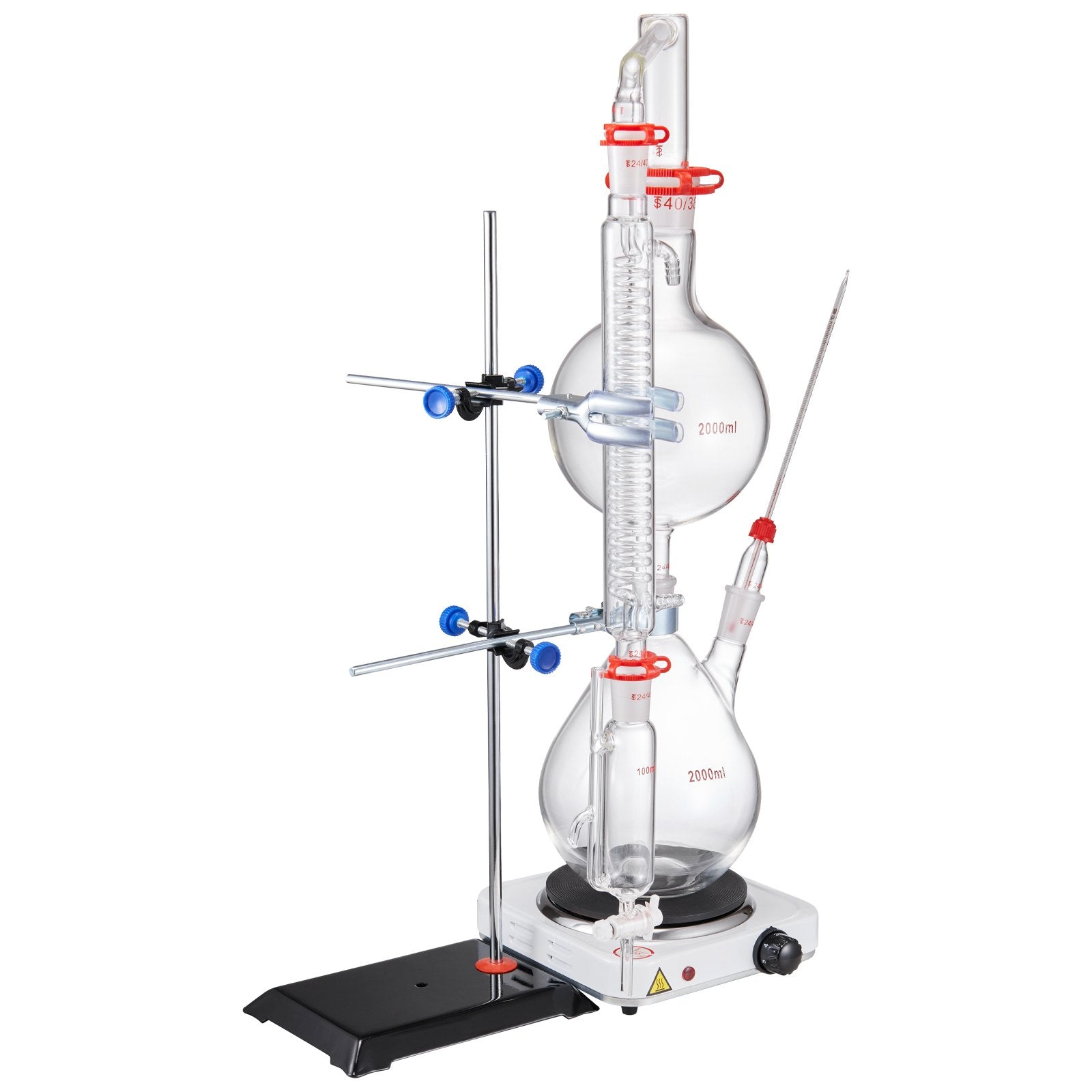 2000ml Essential Oil Distillation Kit with 1000W Heating Plate, Durable 3.3 Boro Glassware, Professional Lab Apparatus, 28-Piece Set