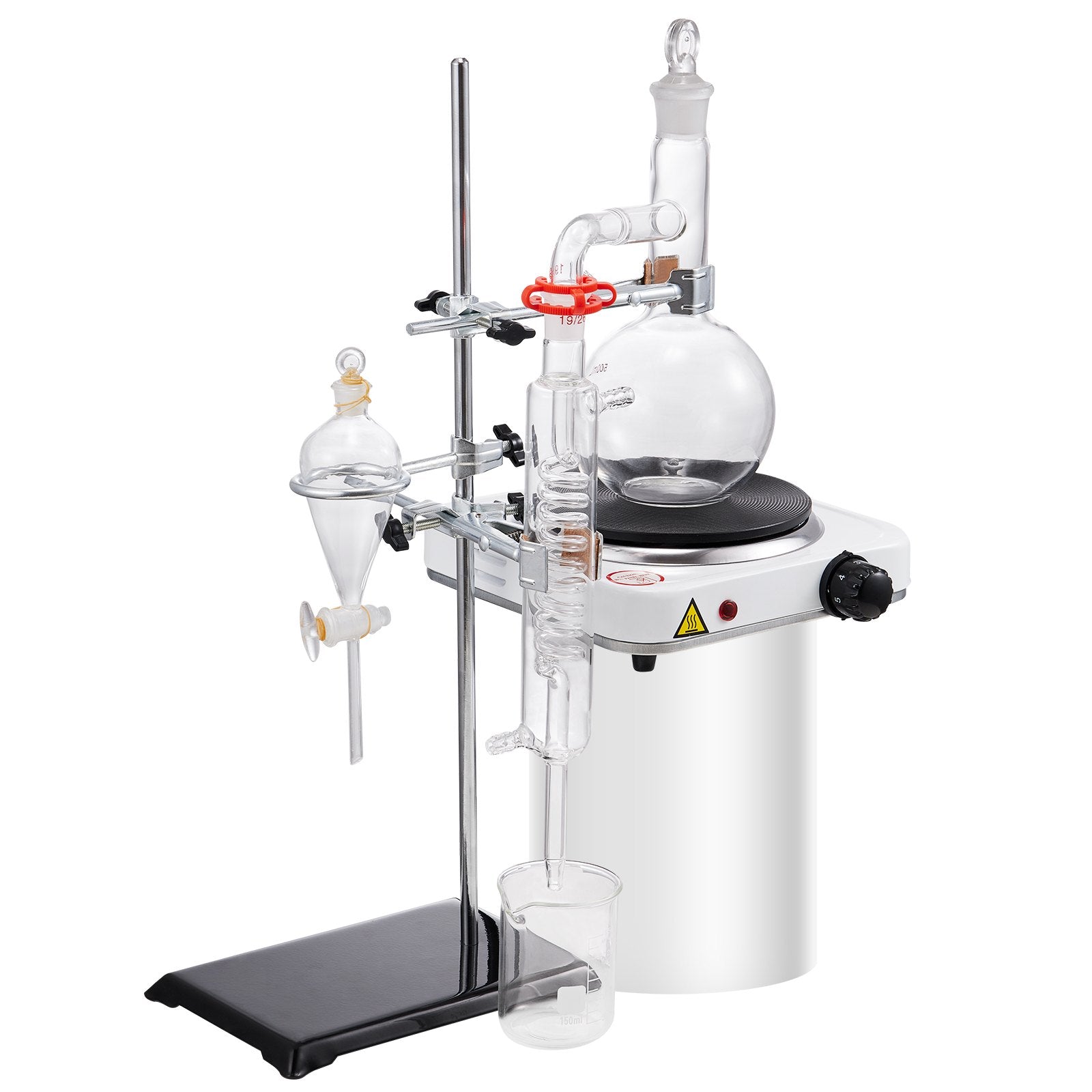 500ml Essential Oil Distillation Apparatus Set with 1000W Heating Plate | 3.3 Boro Lab Glassware, 24/40 Joint, Professional 33-Piece Kit for Efficient Distillation