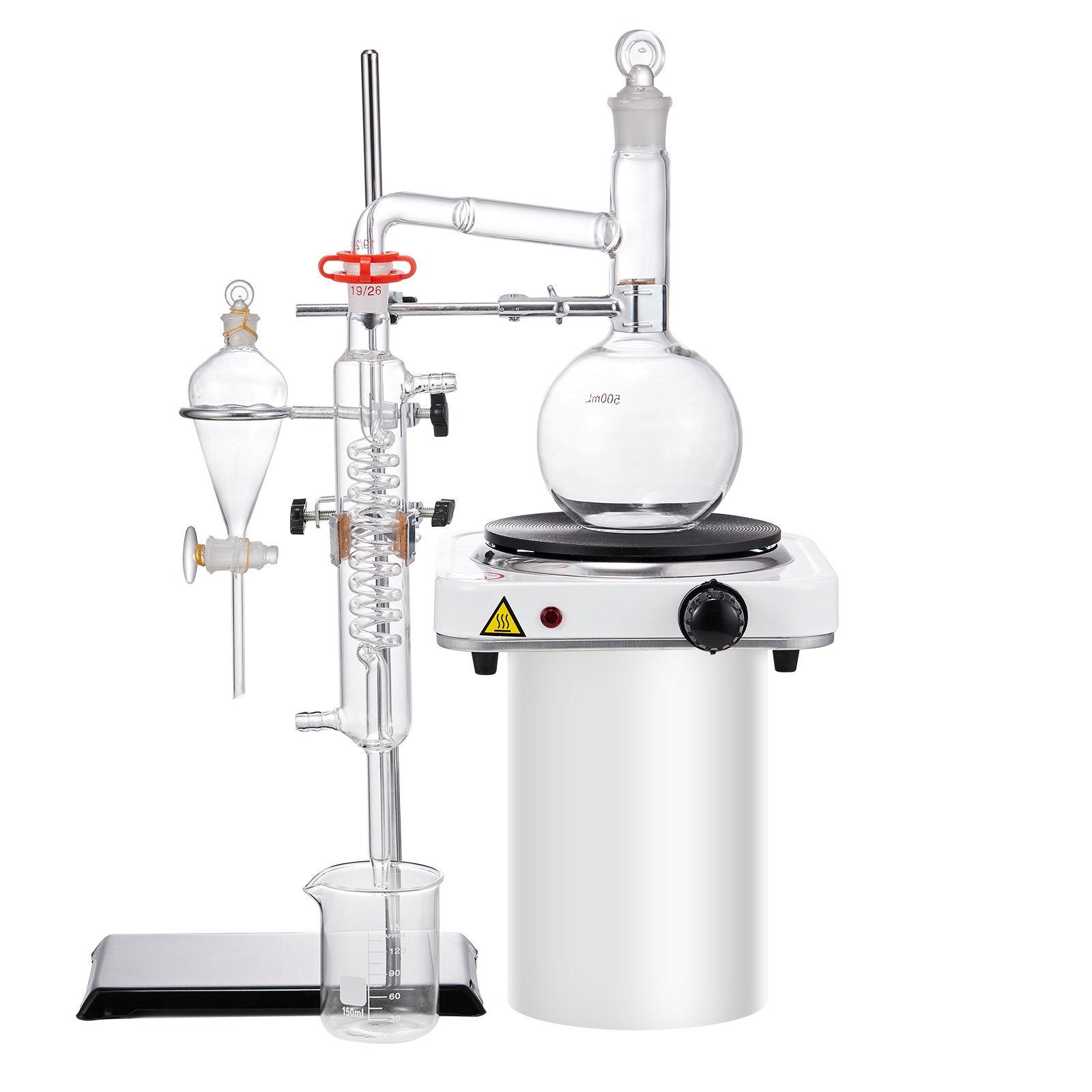 500ml Essential Oil Distillation Apparatus Set with 1000W Heating Plate | 3.3 Boro Lab Glassware, 24/40 Joint, Professional 33-Piece Kit for Efficient Distillation