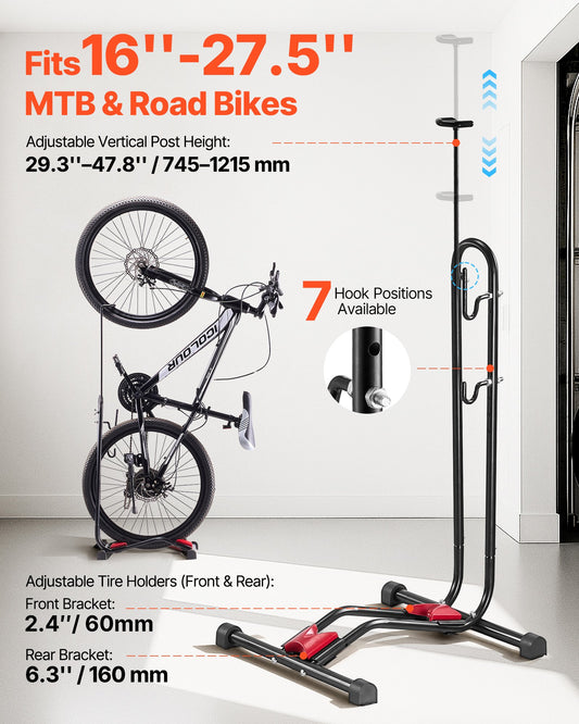 Versatile Bike Rack Stand for 16-27.5 Inch Bikes | Secure Floor Parking & Storage | Garage, Truck Bed, Indoor & Outdoor Use | Black Carbon Steel