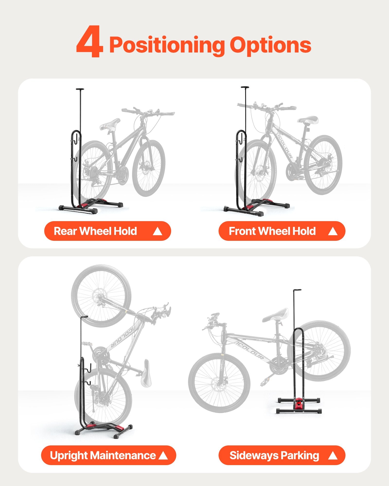Versatile Bike Rack Stand for 16-27.5 Inch Bikes | Secure Floor Parking & Storage | Garage, Truck Bed, Indoor & Outdoor Use | Black Carbon Steel