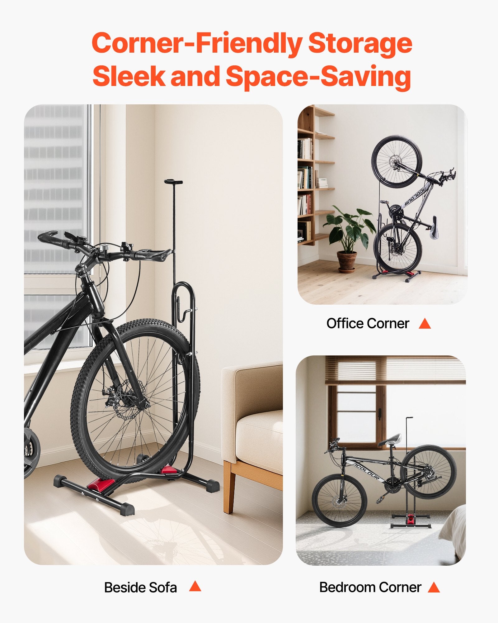 Versatile Bike Rack Stand for 16-27.5 Inch Bikes | Secure Floor Parking & Storage | Garage, Truck Bed, Indoor & Outdoor Use | Black Carbon Steel
