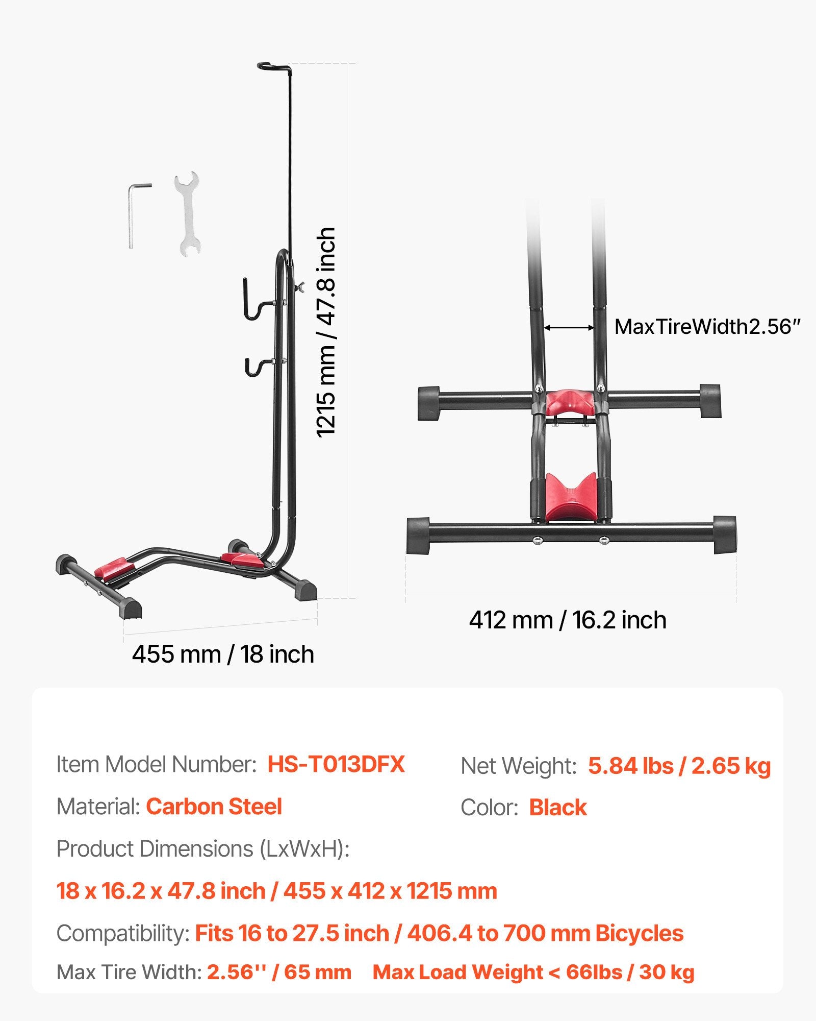 Versatile Bike Rack Stand for 16-27.5 Inch Bikes | Secure Floor Parking & Storage | Garage, Truck Bed, Indoor & Outdoor Use | Black Carbon Steel
