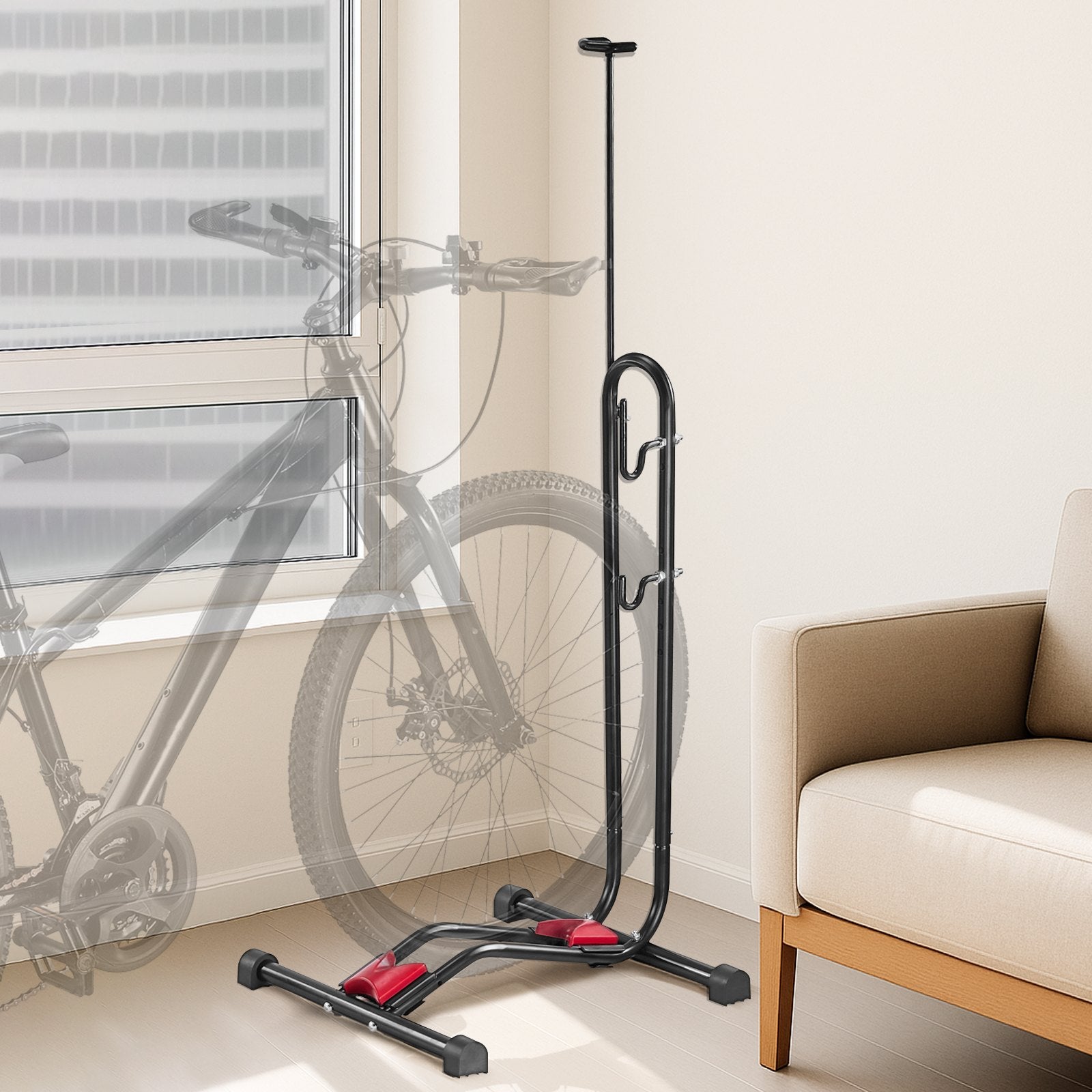 Versatile Bike Rack Stand for 16-27.5 Inch Bikes | Secure Floor Parking & Storage | Garage, Truck Bed, Indoor & Outdoor Use | Black Carbon Steel